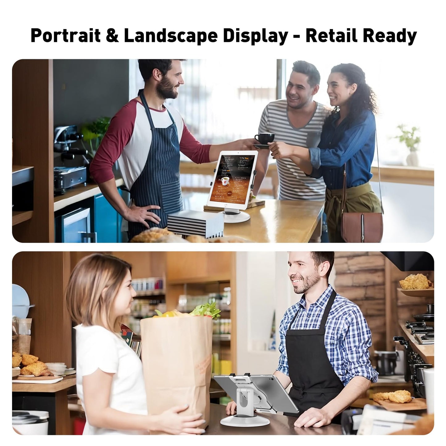 AboveTEK Retail Kiosk Tablet Stand, 360° Rotating Commercial Tablet Stand, 6-13.5" Business Tablet Holder, Swivel Design for Store POS Office Showcase Reception Kitchen Desktop (White)