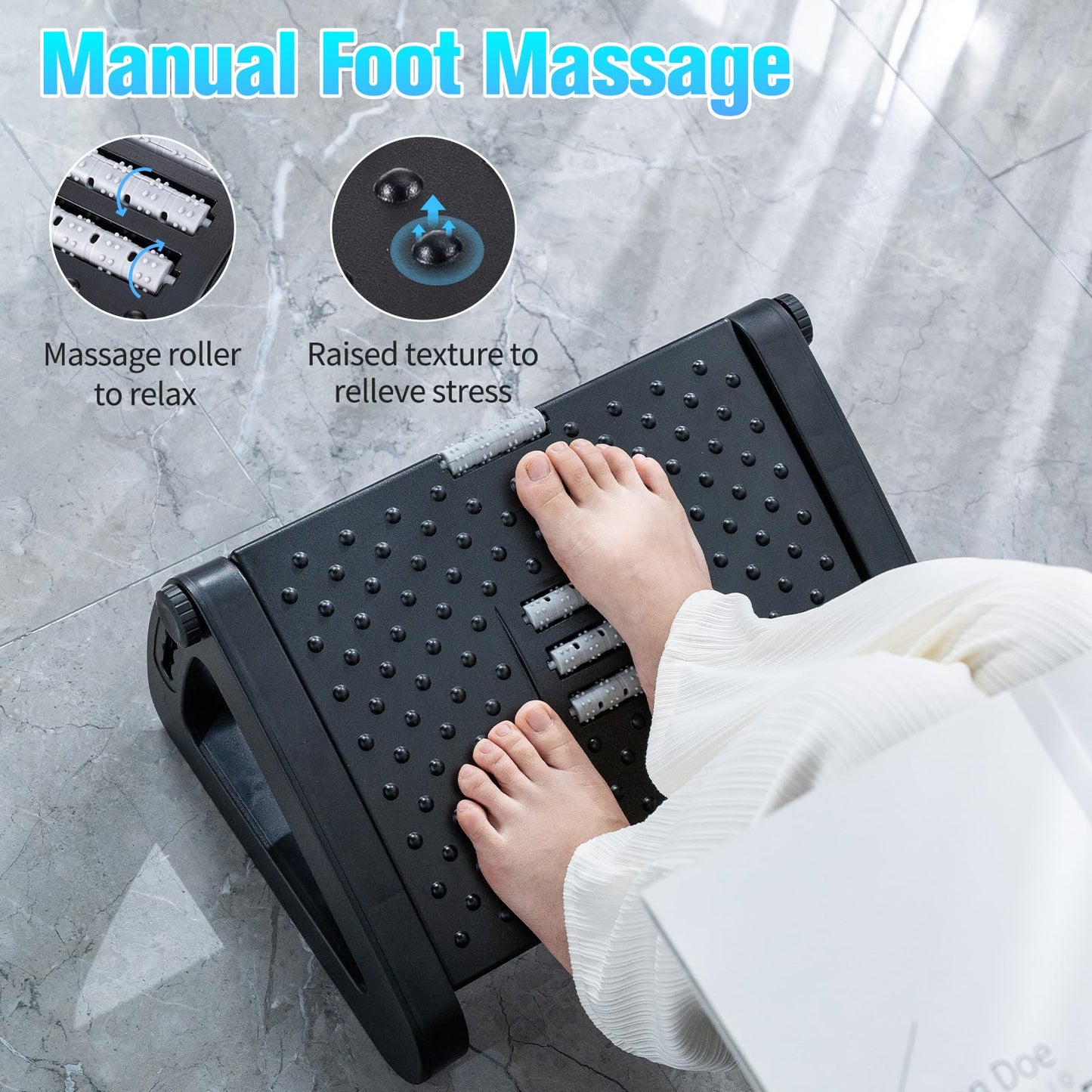 Foot Rest for Under Desk at Work, Foot Stools for Under Office Desk Ergonomic Adjustable Gaming Desk Footrest with 6 Heights, Manual Foot Massage Rollers, Home & Office Use