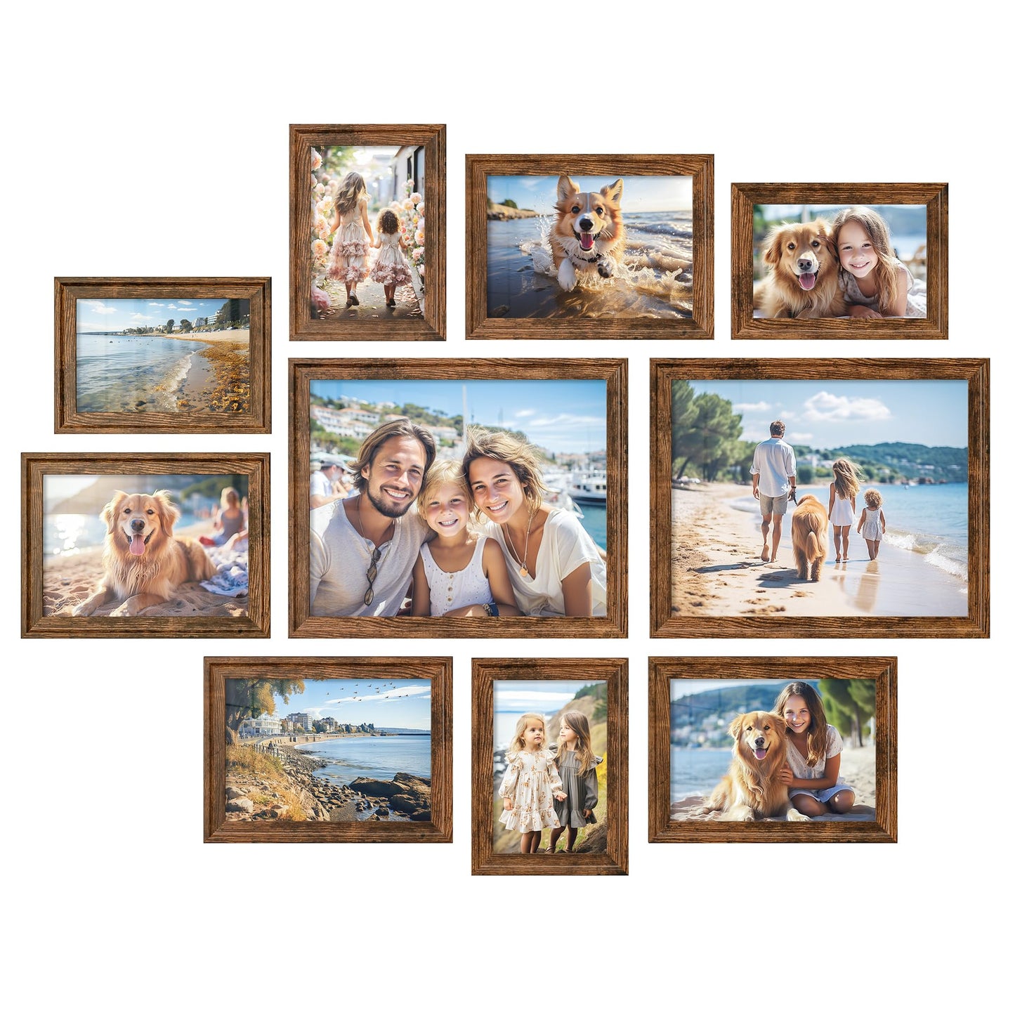 SONGMICS Picture Frames with 16 Mats, Set of 10 Collage Photo Frames, Two 8x10, Four 5x7, Four 4x6 Frames, Hanging or Table Display, Glass, 12 Non-Trace Nails, Rustic Brown URPF049X01