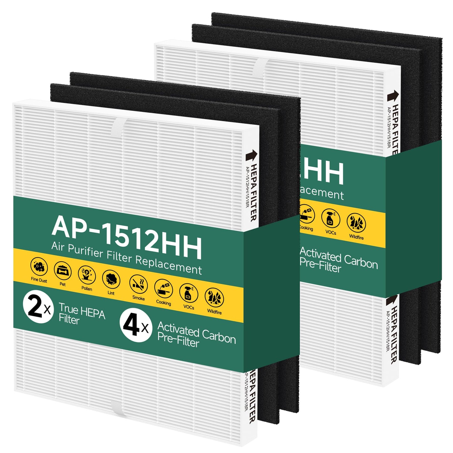 AP-1512HH Air Purifier Replacement Filter Compatible with Coway Airmega AP-1512HH Air Purifier, Compared to Part #3304899, 4 True HEPA + 8 Carbon Pre-filters