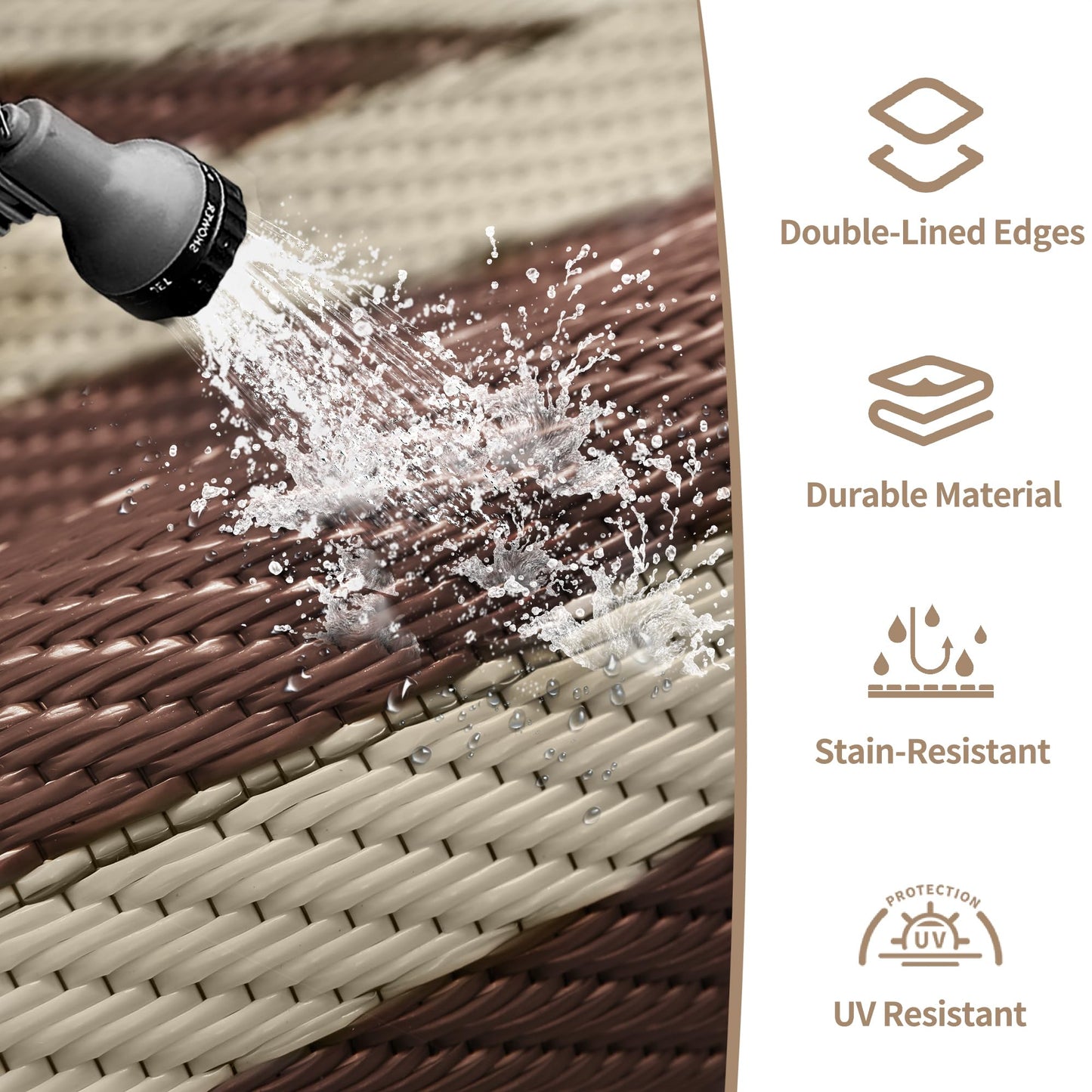 GENIMO 6'x9' Outdoor Rug for Patio, Reversible Plastic Waterproof RV Rugs, Clearance Large Mat, Porch, Camping, Picnic, Deck, Camper, Balcony, Coffee & Beige