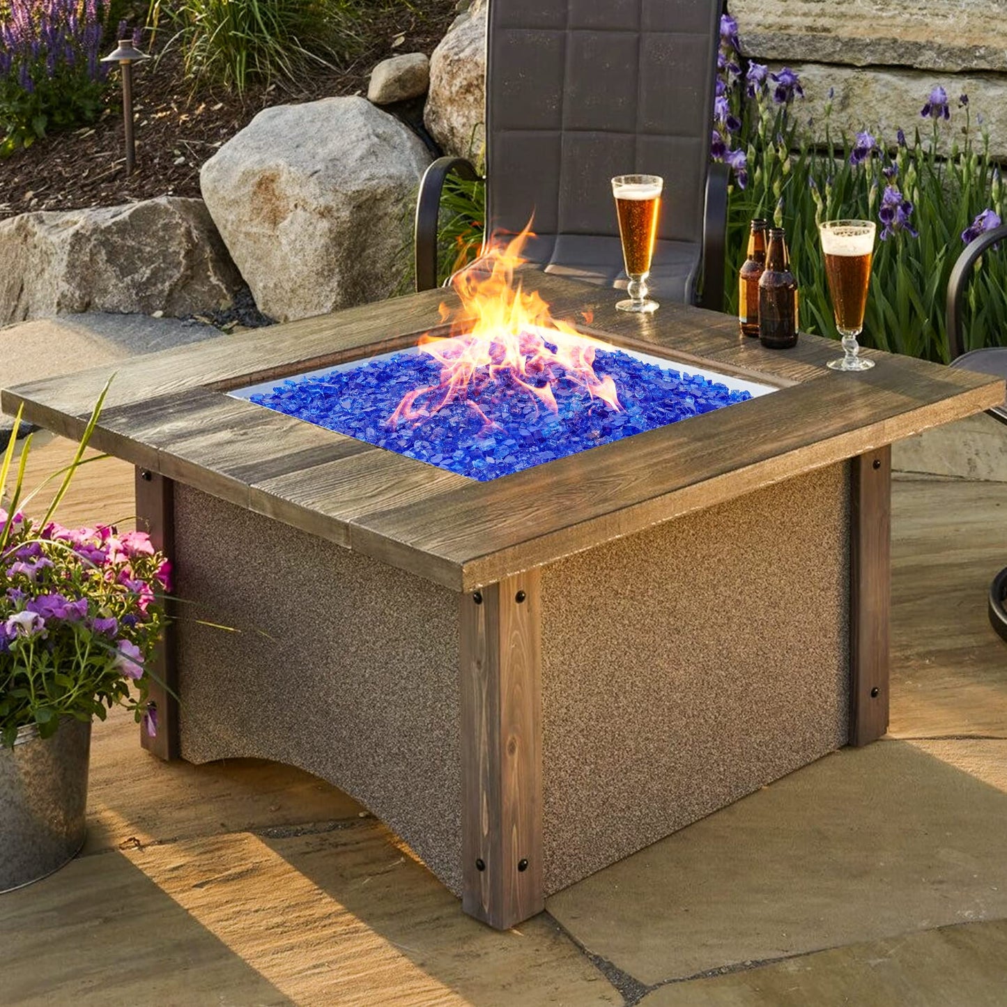onlyfire 10 lbs Fire Glass for Propane Fire Pit, 1/2-Inch High Luster Fireplace Glass Rocks for Fire Pit Table, Cobalt Blue