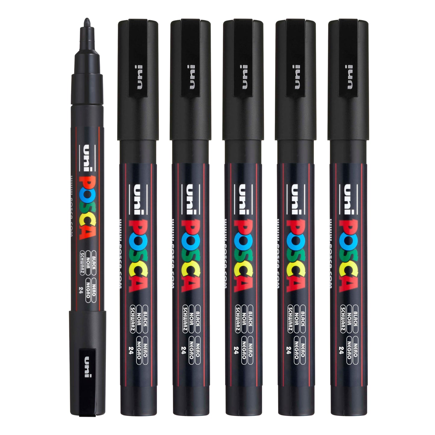 posca Authentic Marker Set, 6 Black Professional Grade Markers with 3M Fine Bullet Tips