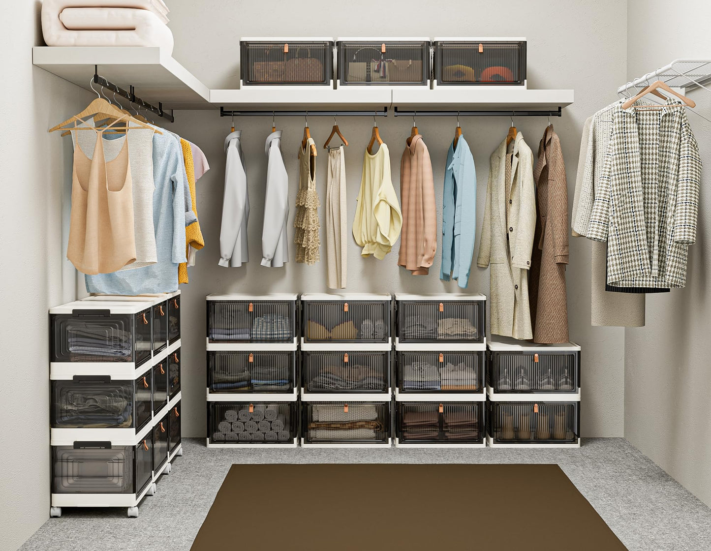 HOMIDEC Closet Organizers, 3 Tiers with a Top Lid, Wardrobe Closet with Wheels, Closet Organizers and Storage for Clothes, Stackable Closet Storage Bins, for Living Room, Bedroom, Dove Gray 33L*3 Pack
