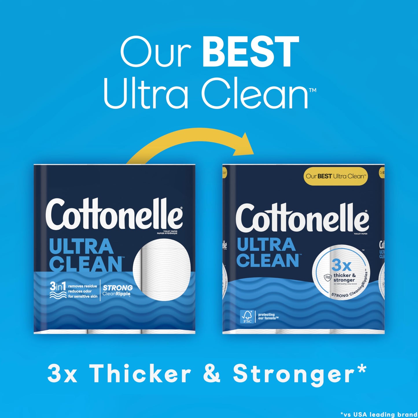 Cottonelle Toilet Paper, 36 Mega Rolls = 144 Regular Rolls (2 Packs of 18), Ultra Clean, Strong Bathroom Tissue, 284 Sheets per Roll, Packaging May Vary