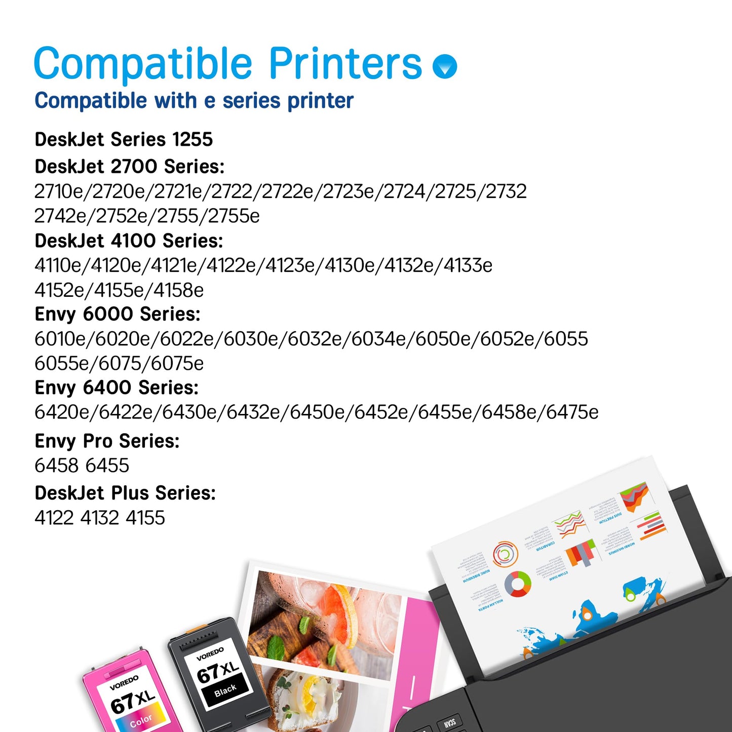 67 XL Ink Cartridges for HP 67XL HP67XL Black Ink Cartouche Encre for HP 67 Combo Pack for HP 67 XL for HP Deskjet 2700 Ink Cartridges for Envy 6000 6055 6052 6032 6075 DeskJet 2755 2700 4155 Printer