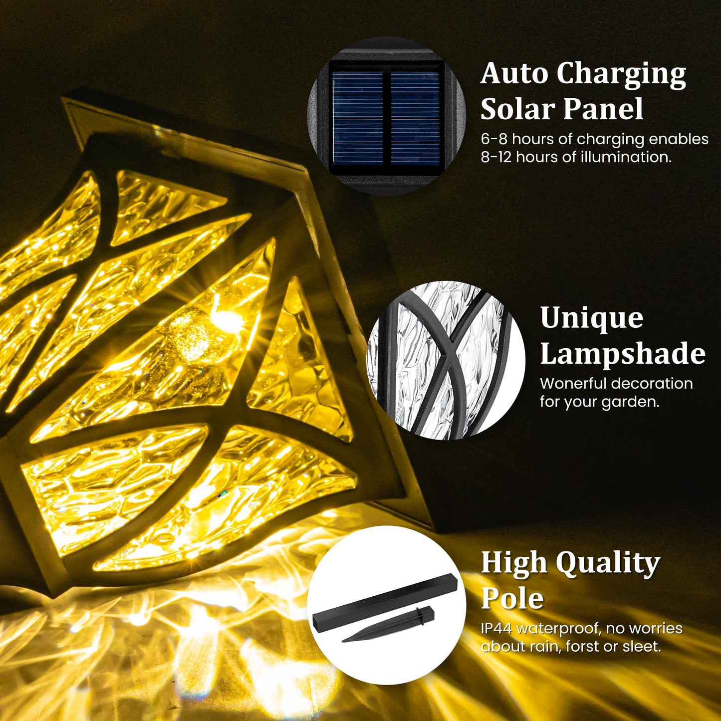 GIGALUMI Solar Lights Outdoor Waterproof, 8 Pack LED Solar Garden Lights, Outdoor Decorations, Garden Decor for Yard, Patio, Landscape, Planter, Walkway (Warm White)