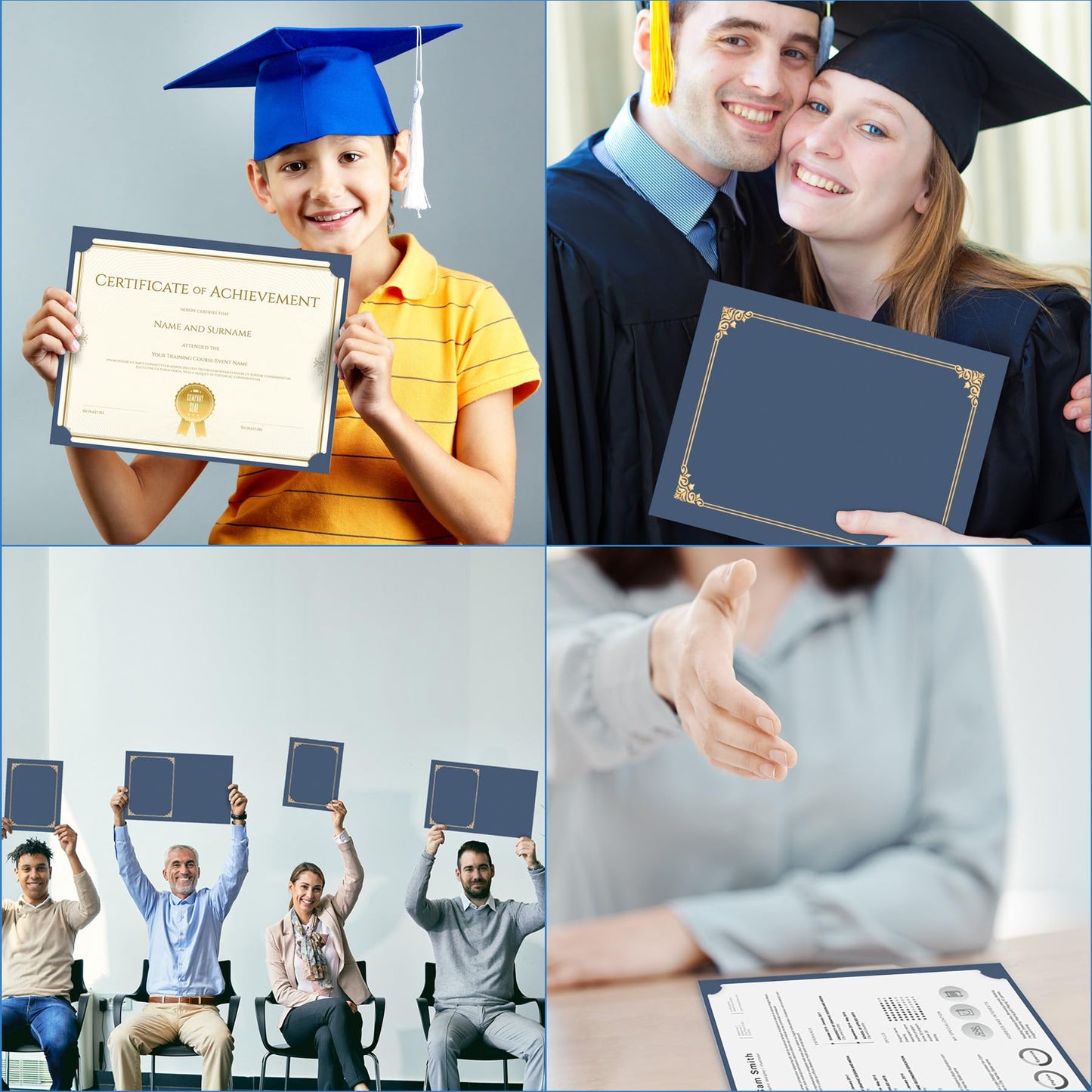 HAUTOCO 50 Pack Certificate Holders, Navy Blue Diploma Holders, Document Award Covers Certificate Folders with Gold Foil Border for 8.5x11 Letter Size