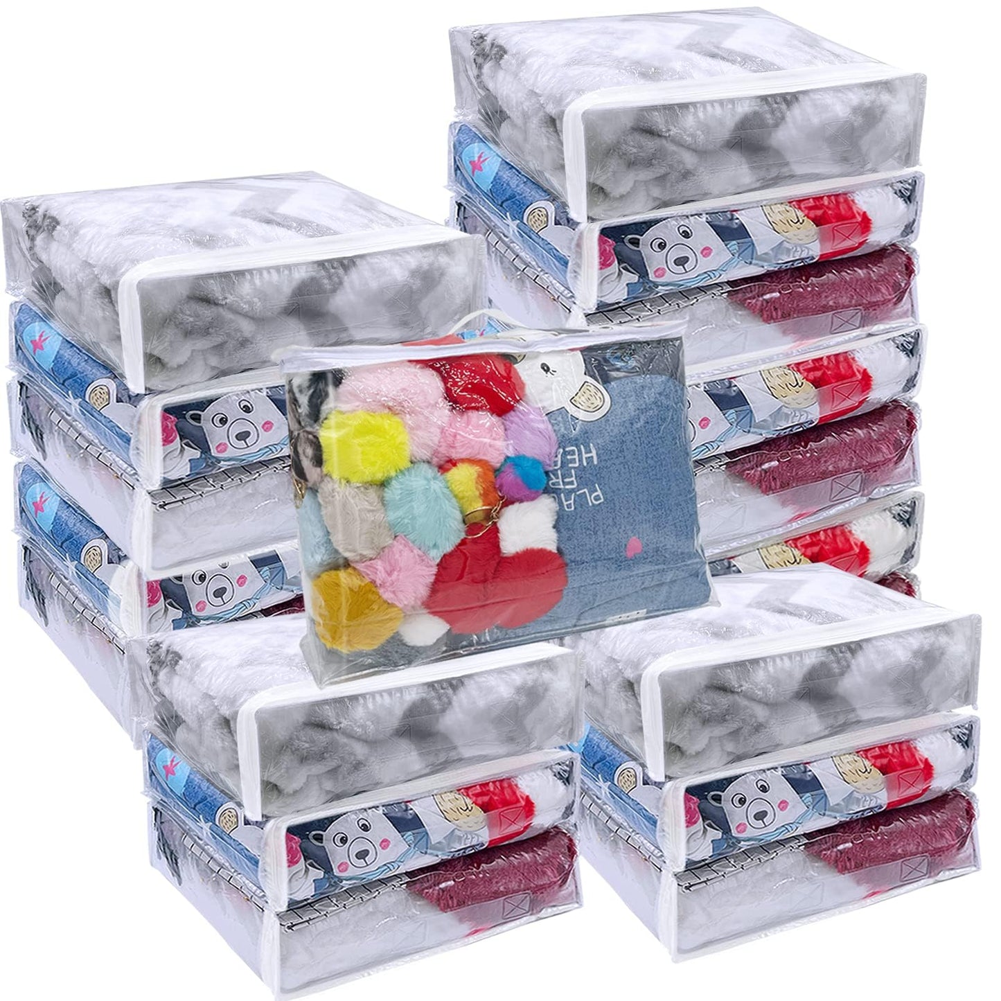 20Pcs Clear Clothes Storage Bags With Handle - 16x12x4Inch Plastic Sweater Storage Bags with Zipper Plastic Blanket Storage Bags Foldable Moving Bags for Bedding, Sweater, Bed Sheet, Pillow,Duvet