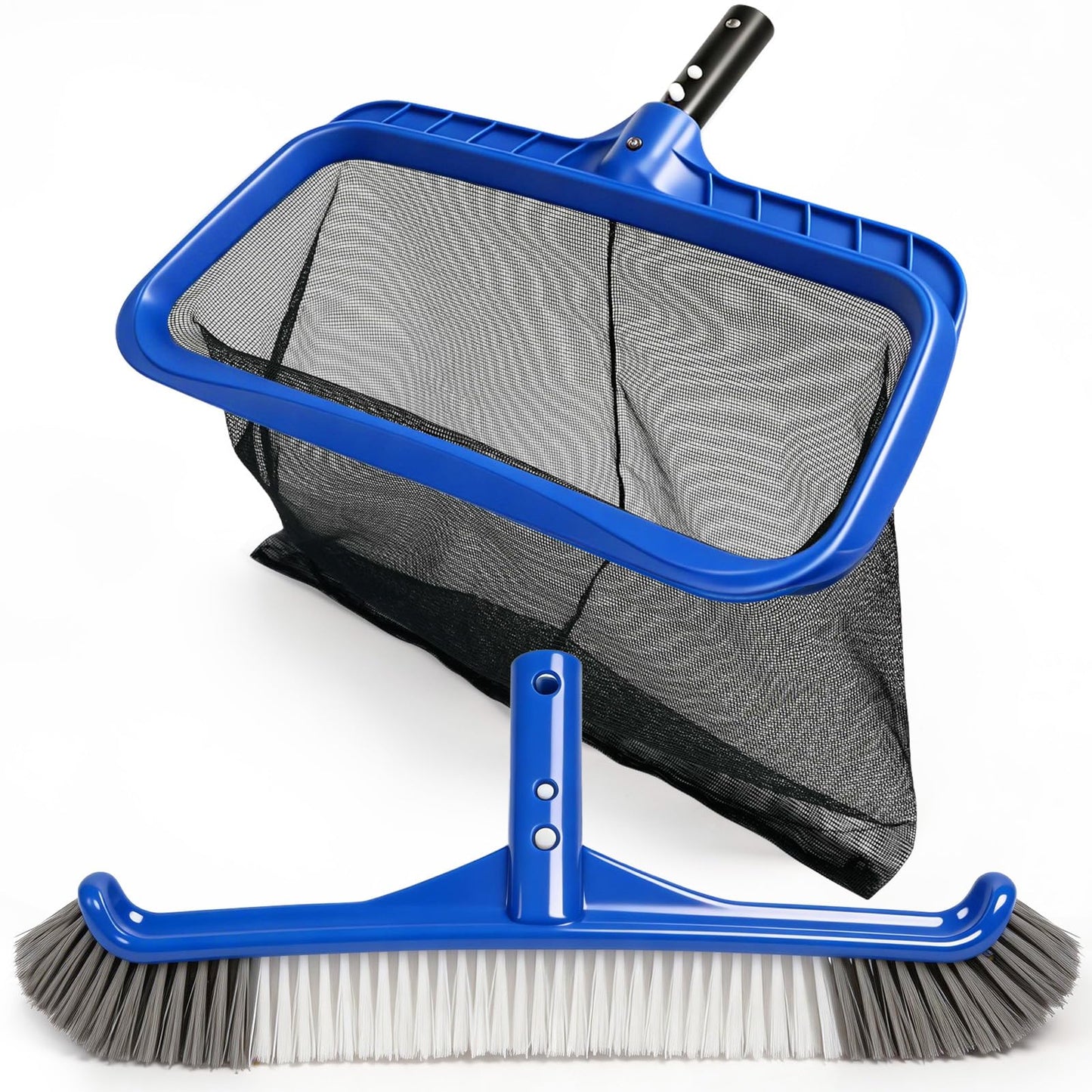2 in 1 Cleaning Kit – 43cm Pool Skimmer Net with Deep Bag & 41cm Pool Brush Head for Cleaning, Heavy Duty Leaf Rake Skimmer Net for Removing Leaves & Debris, Fits Standard Pool Pole