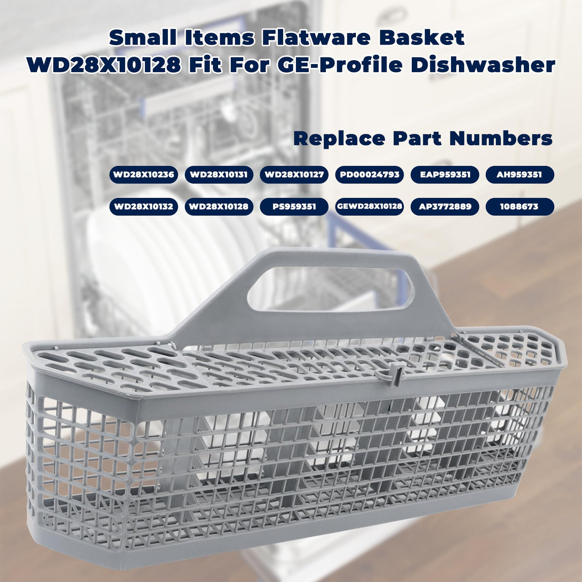 GE Dishwasher Silverware Basket WD28X10128 - 19.7"x3.8"x8.4" - Compatible With WD28X10127 WD28X10131 WD28X10132 1088673 AP3772889 PS959351 AH959351 - Grey, Food Grade