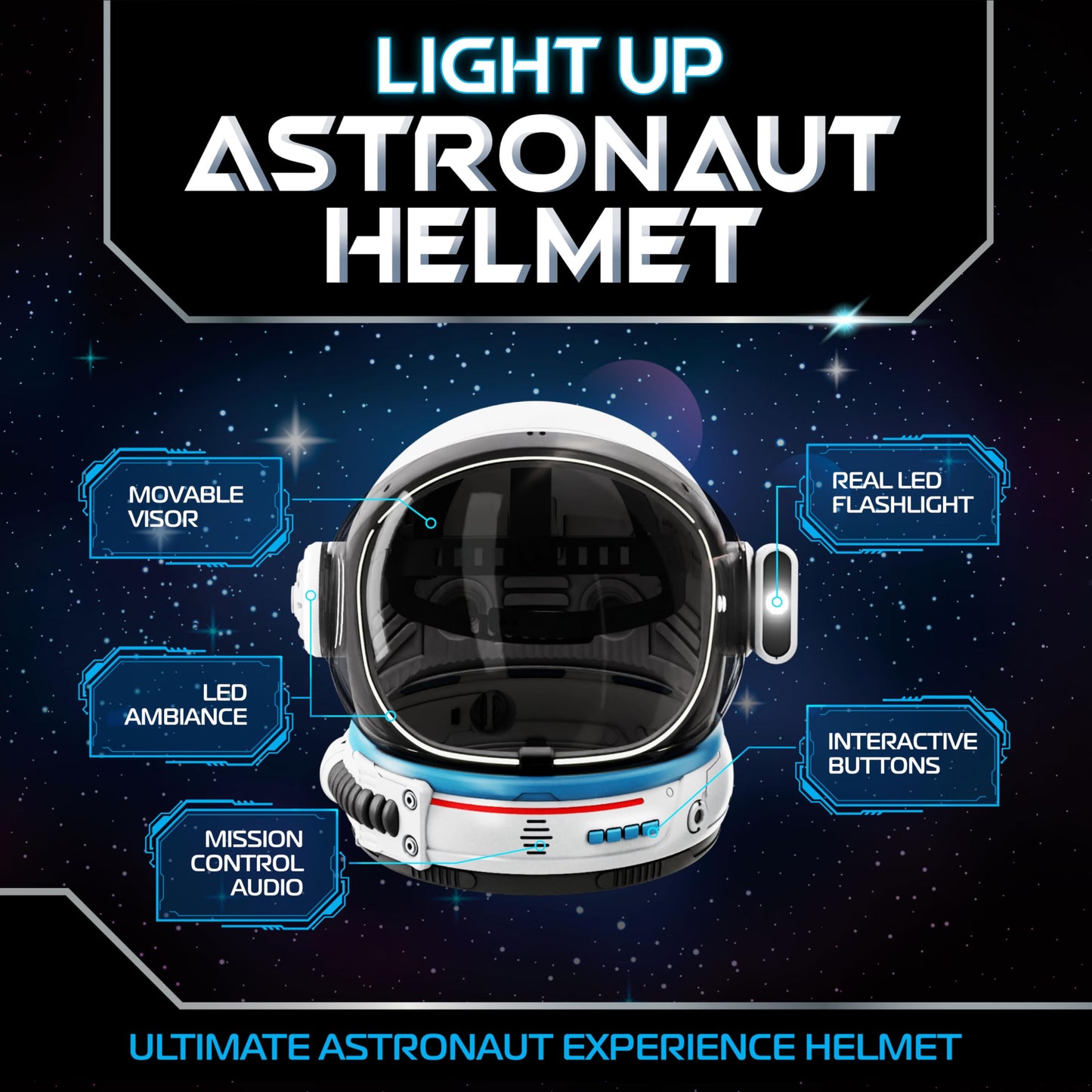 AEROSQUAD Kids Astronaut Helmet, NASA Space Helmet for Kids & Adults with LED Lights, Movable Visor & Mission Sounds, Astronaut Helmet, Role Play Halloween Dress for Boys & Girls.(Helmet only)