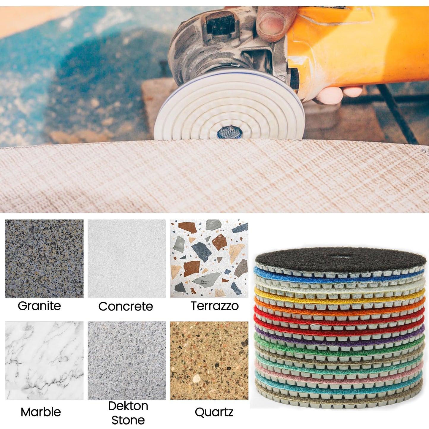 4 Inch Diamond Polishing Pads with 5/8"-11 Backer Pad,16 Pack Wet/Dry Polish Pad Kit for Drill, Grinder, Polisher,30-8000 Grit Pads for Granite Marble Concrete Stone Quartz
