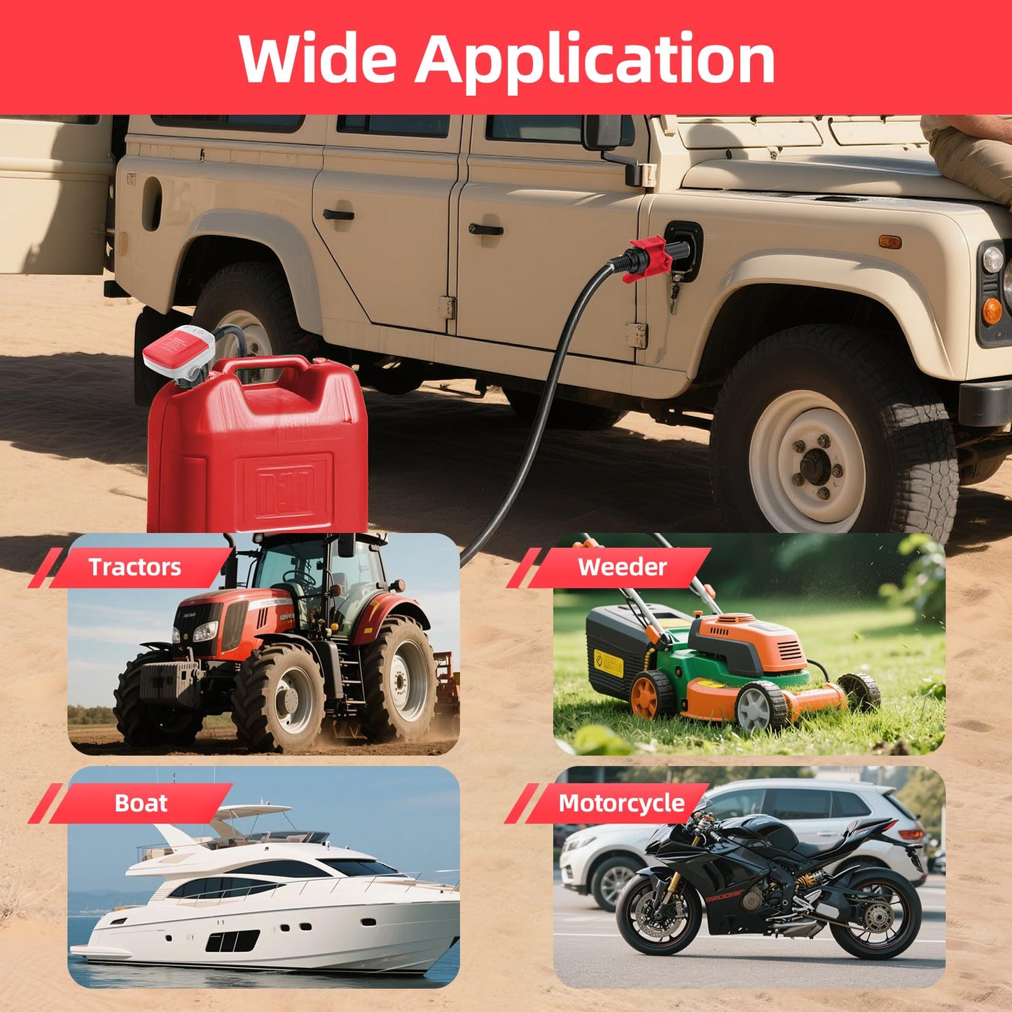 Gasoline Fuel Pump Battery Powered Fuel Transfer Pump Liquid Pump with Auto-Stop Flexible Hose for Gasoline Diesel Fuel（Batteries Not Included）