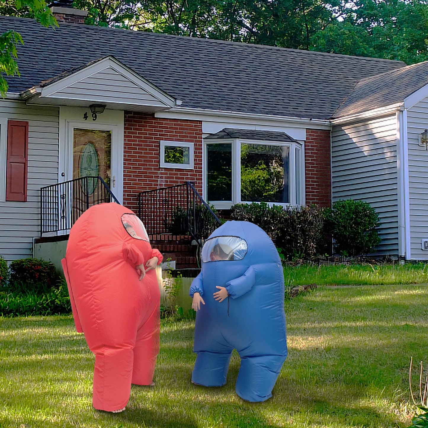 Astronaut costume inflatable costume Funny Halloween Spacesuit Party School Masquerade Game Fans (Red, Kids (100-155cm))