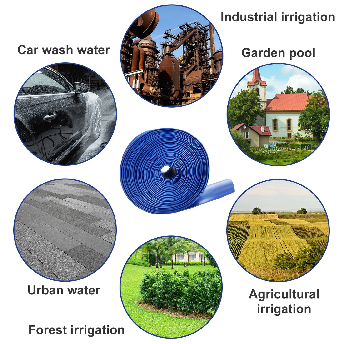 YASHINE PVC HOSE 1-1/2"*100ft, Pool Backwash Hose, Heavy Duty Reinforced Blue PVC Lay Flat Water, For Swimming Drain Pools and Clean Filters, with 2 Clamp