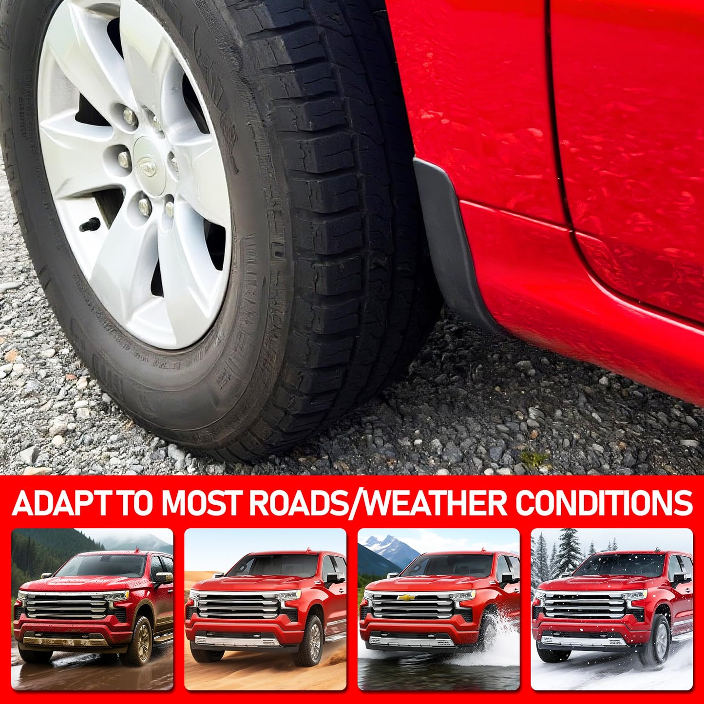 XWQZ Mud Flap Delete Fit for Chevy Silverado 1500 2019-2025 Accessories,Mud Splash Guards Mudflaps Delete Compatible with Chevrolet Silverado Tire Protector Exterior Fender Front Rear Set