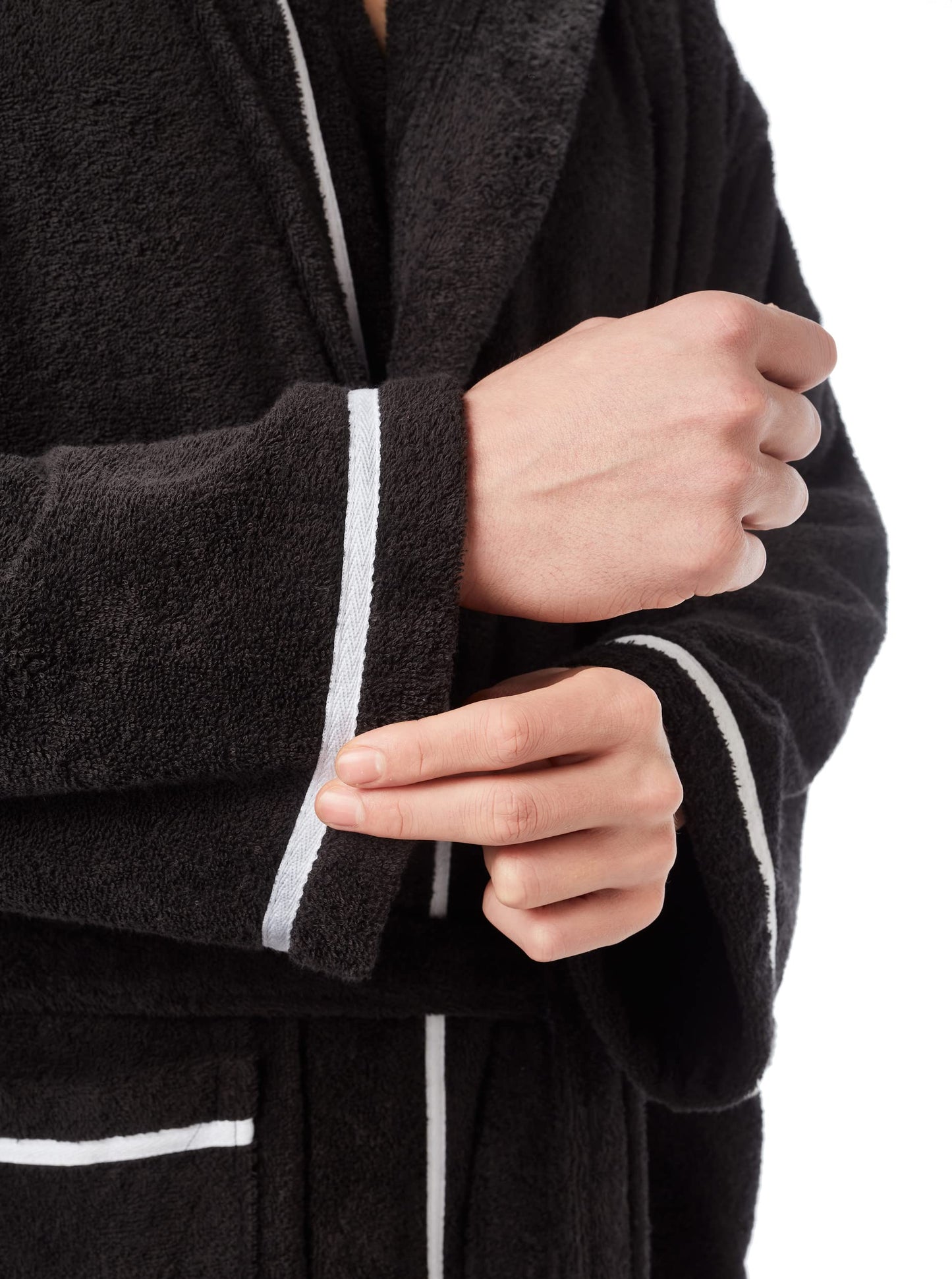 Arus Men's Hooded Classic Bathrobe Turkish Cotton Robe with Full Length Options, Black With White Border, XX-Large Extra Tall