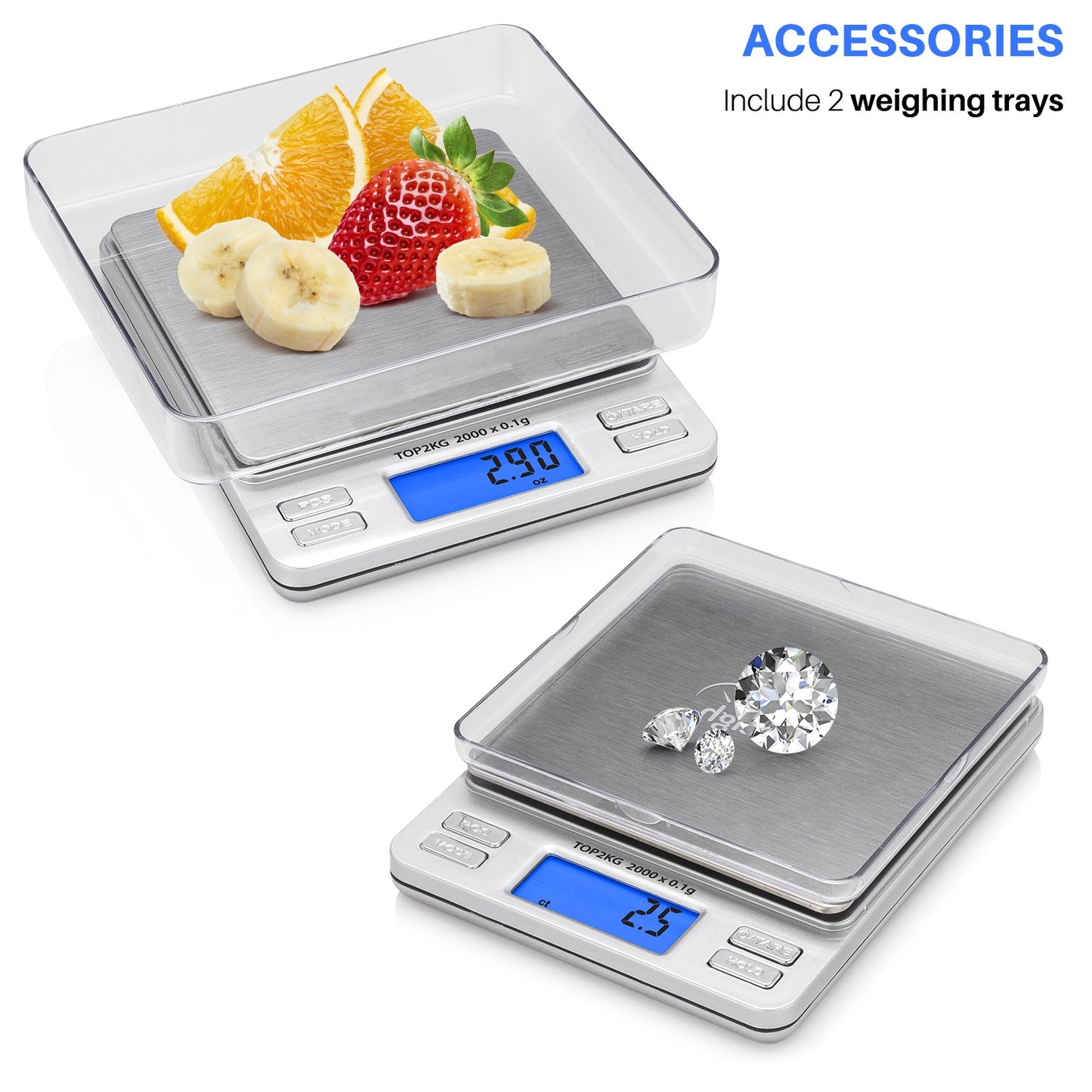 Smart Weigh Digital Pro Pocket Scale with Back-Lit LCD Display, Tare, Hold and PCS Features, 2000 x 0.1g