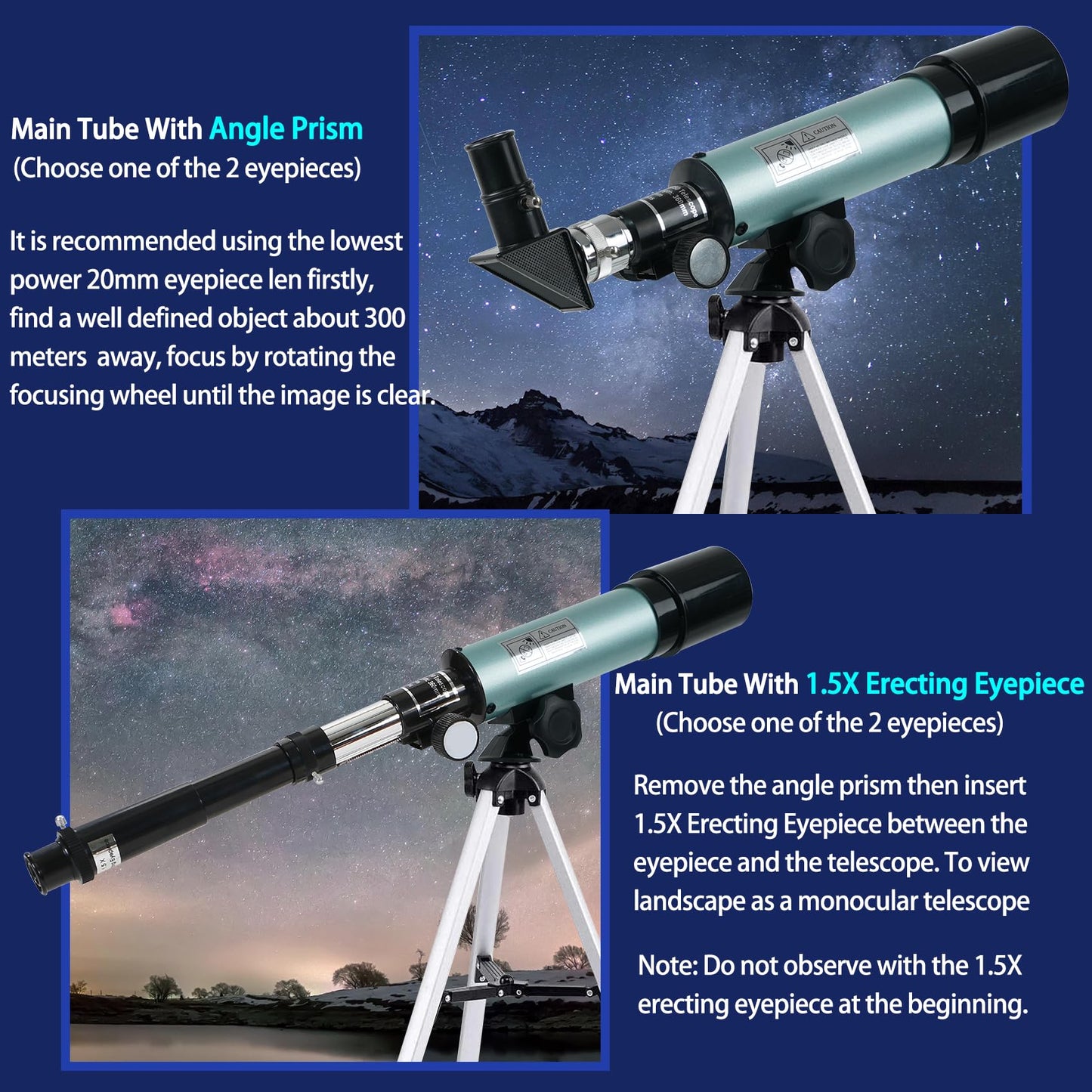 Mijiaowatch Telescopes for Kids, 50mm Aperture 360mm Astronomical Telescope 90X Zoom HD Outdoor Monocular Space Telescope Portable Refractor Spotting Scope with Tripod for Kid/Adult/Beginner (50mm)