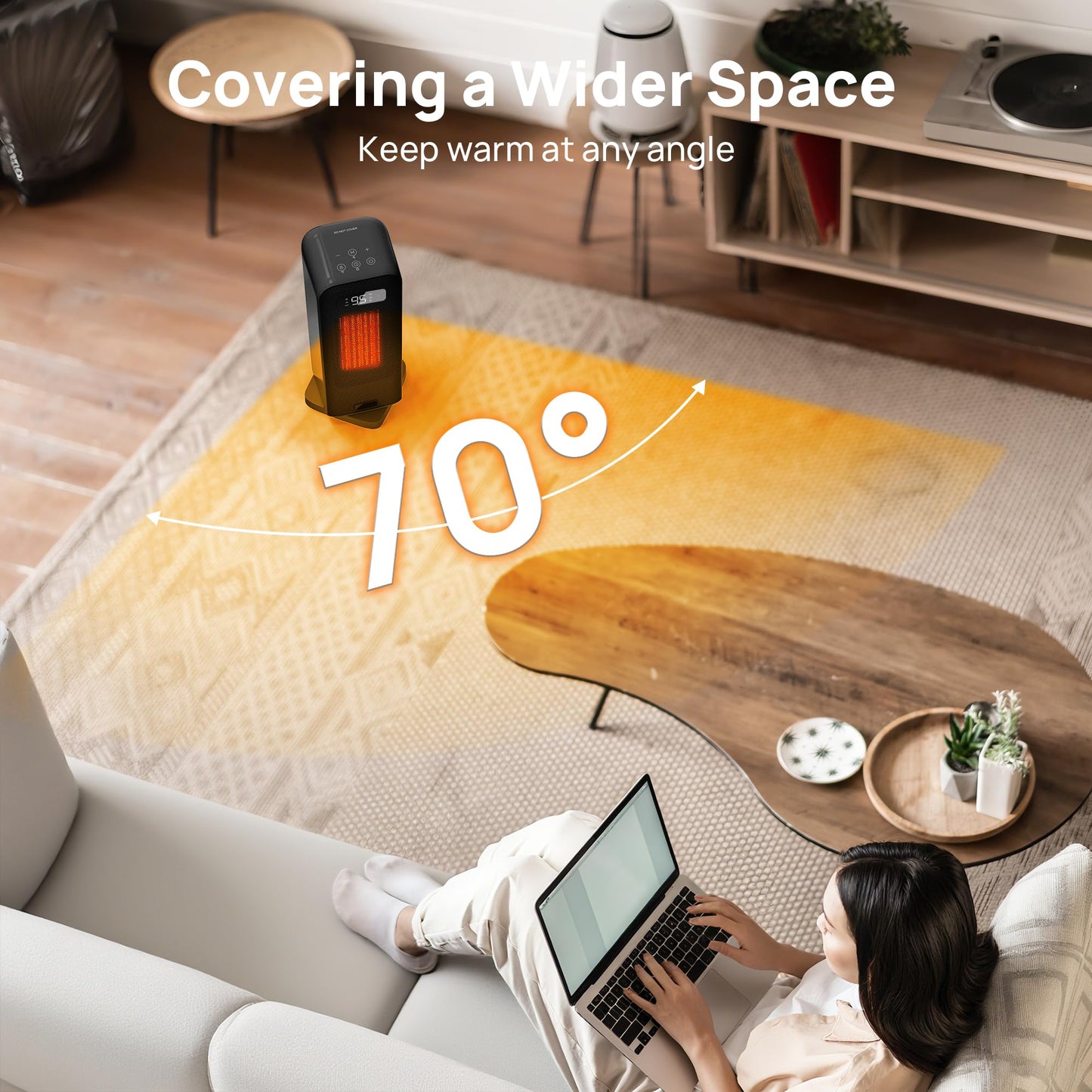 FLANUR Space Heater for Indoor Use, 1500W Portable Electric Heater with Thermostat, WiFi and APP Control, Overheat & Tip-Over Protection, 12H Timer, 4 Modes, 36dB Heater for Office Bedroom Home, Black
