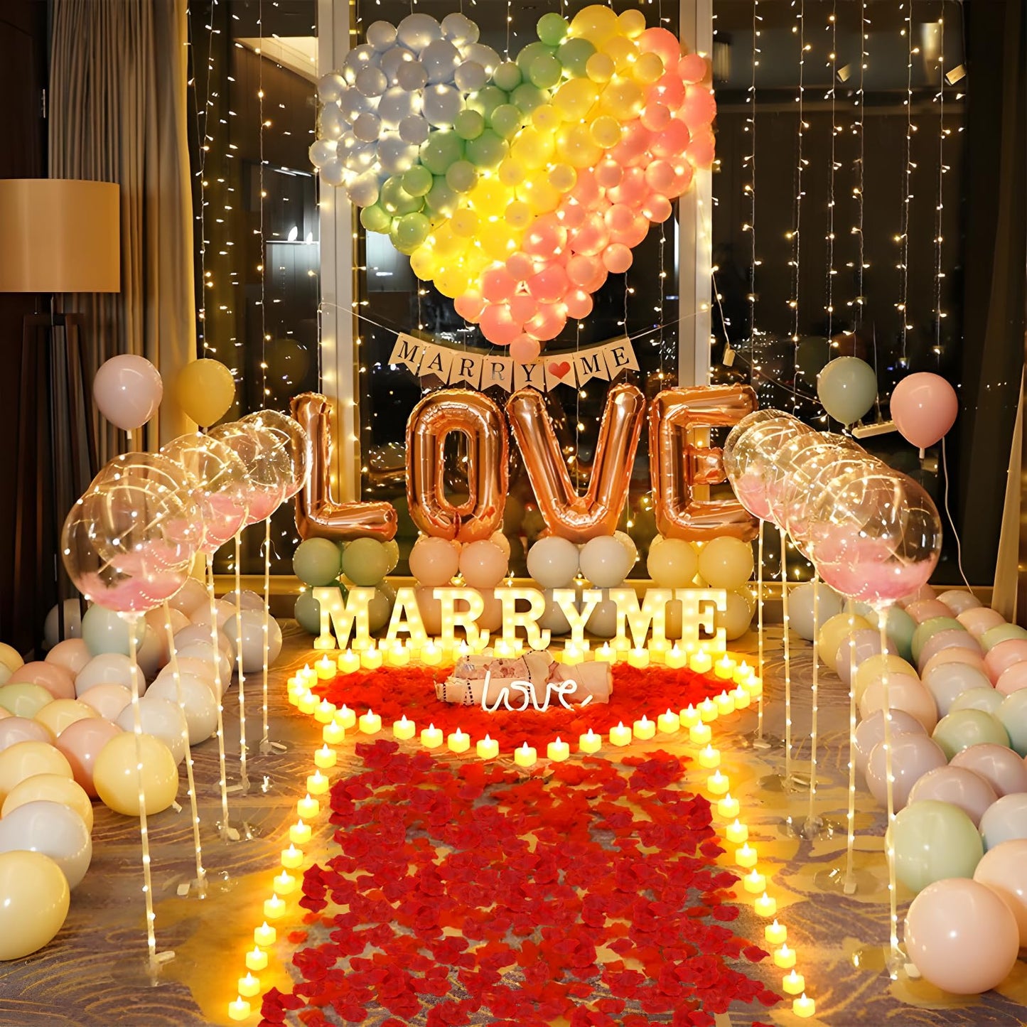 2031 Pcs Marry Me Light Up Letters Proposal Decorations, Marry Me Sign with 24 Pcs Heart Flameless Candles 2000 Pcs Rose Petals for Valentine's Day Wedding Proposal Romantic Night Decor