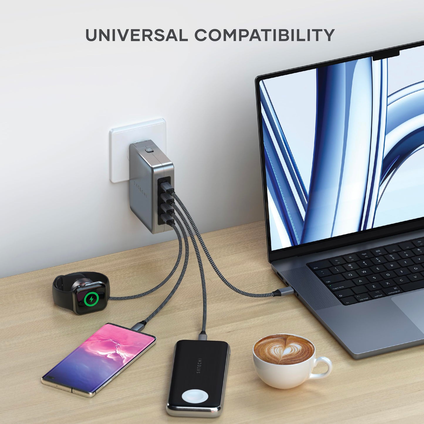 Satechi 145W GaN Travel Charger, 4-Port GaN USB C Charger, 2 USB-C PD 3.1, Fast Charging Travel Station for Laptop, for MacBook Air/Pro M4, iPad Air/Pro M4, iPhone 17 to 12 Series, Android, Windows