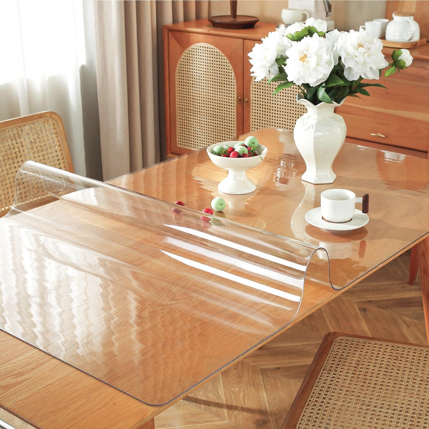 OstepDecor Clear Table Cover Protector, 1.5mm Thick 36 x 60 Inch Table Protector for Dining Room Table, Waterproof Plastic Tablecloth for Kitchen Wood Grain