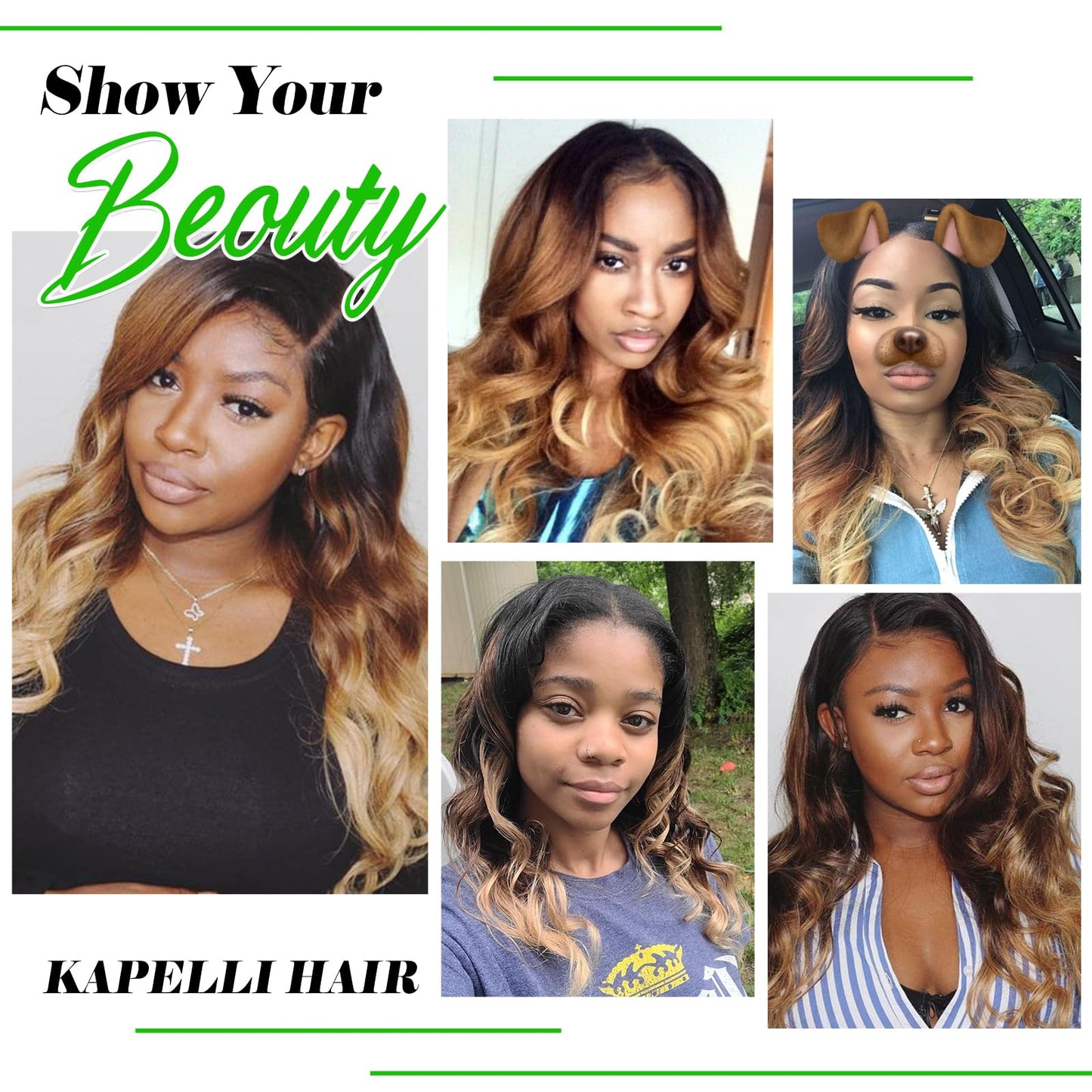 Kapelli Hair 10A Ombre Human Hair Bundles Ombre Brazilian Hair Body Wave (T1B/4/27,14" 16" 18") Ombre Brazilian Human Hair 100% Unprocessed Virgin Remy Hair Bundles 3 Tone Black to Blonde Human Hair Weave