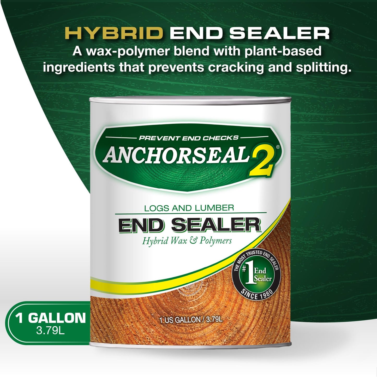 ANCHORSEAL 2 Hybrid Log & Lumber end grain sealer (1 Gallon) - Water-based wax & polymer prevents up to 90% of end checking (drying splits) on cut ends. Green wood sealer for turning blanks & bowls. … (1 Gallon)
