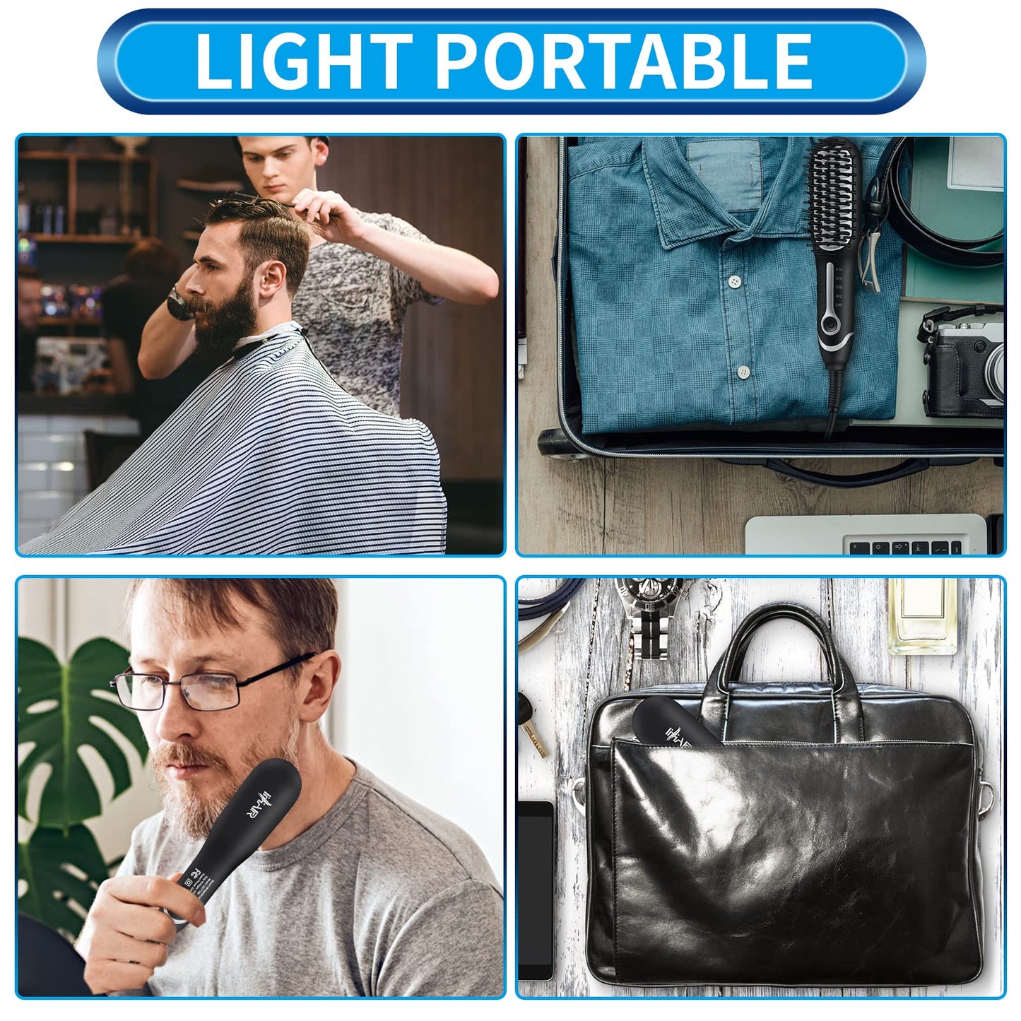 Beard Brush Premium Professional Beard Straightening Beard Comb Heated Beard Kit 3 in 1 Beard Straightening Comb 5 Temp Settings -Anti-Scald Feature for Men for Home and Travel