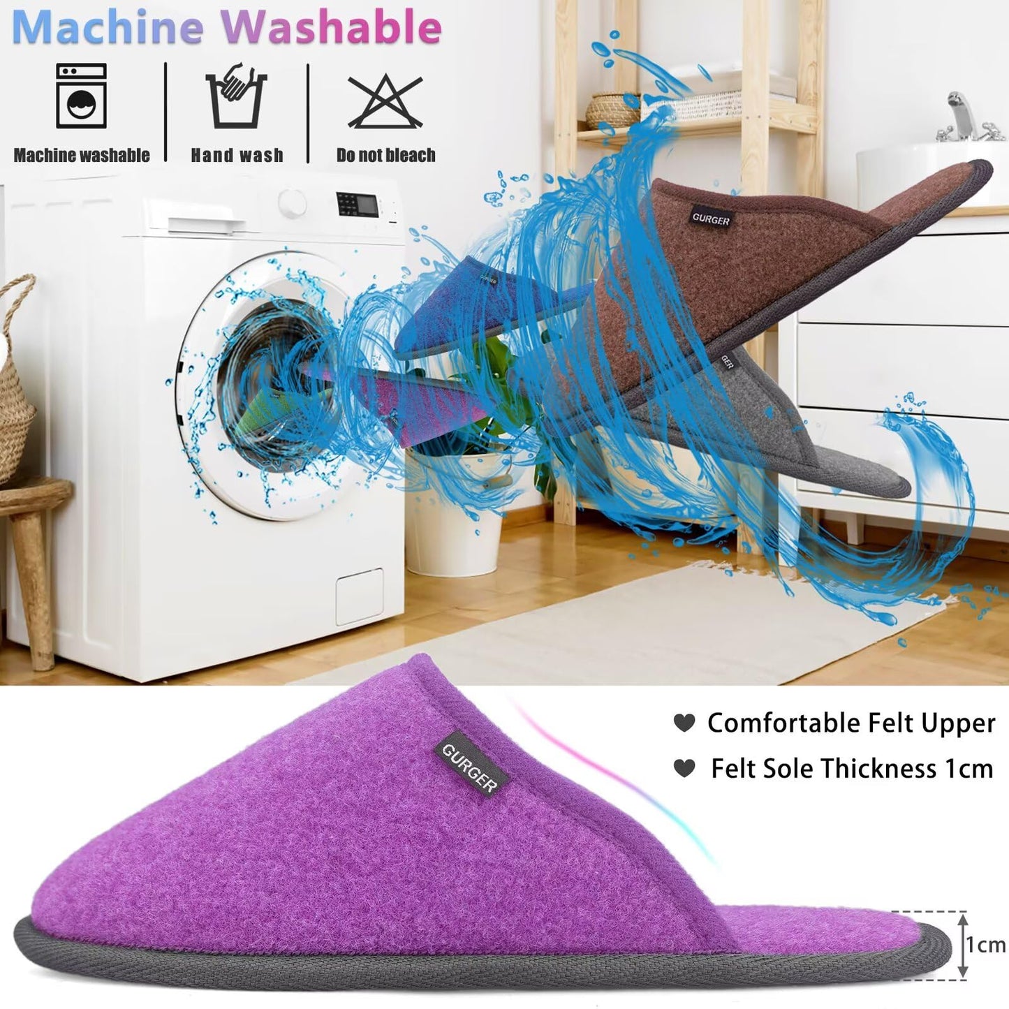 BUGUKI House Slippers for Guests Non-Disposable Washable Spa Slippers Set Non-Slip Felt Slippers for Spa, Hotel, Party Guest and Travel, Set of 6 Pairs, 6-14 Women/4-13.5 Men