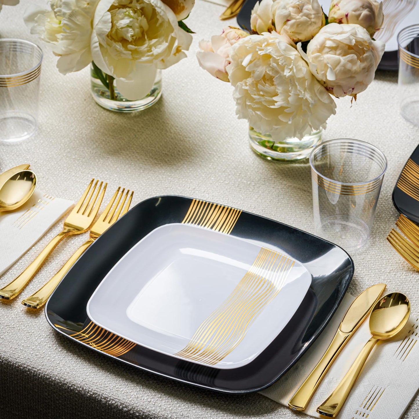 R-kay Black And Gold Plates For Party - 40 Pack - 10.25 Inch And 7.5 Inch - Heavy Duty Disposable Plates