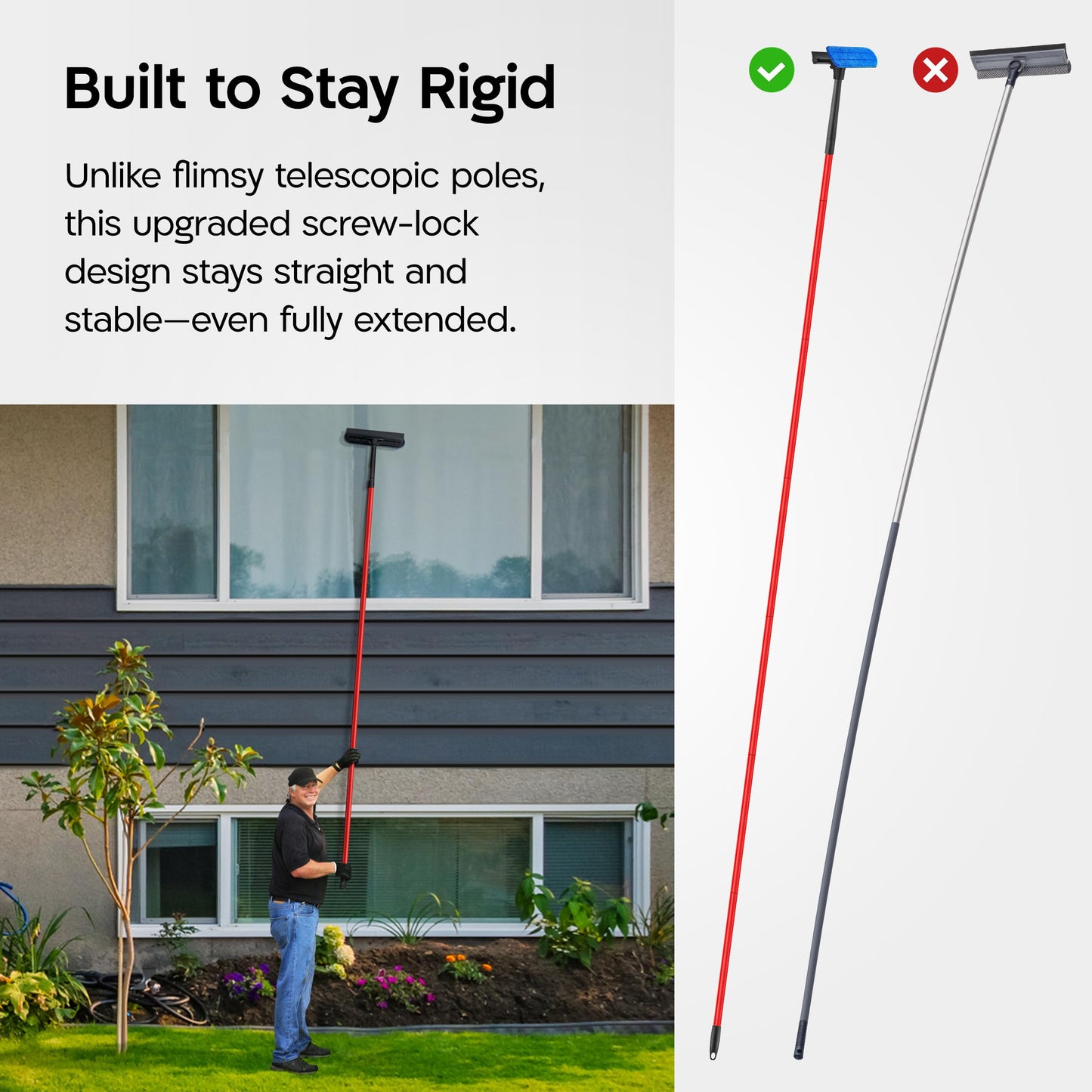 Tyroler 2-in-1 High Window Cleaning Tool | Window Squeegee Extendable with 30-280CM 7-Part Handle | Squeegee Window Cleaner Tool Made of 100% Natural Rubber | Perfect Window Cleaning & Washing Kit
