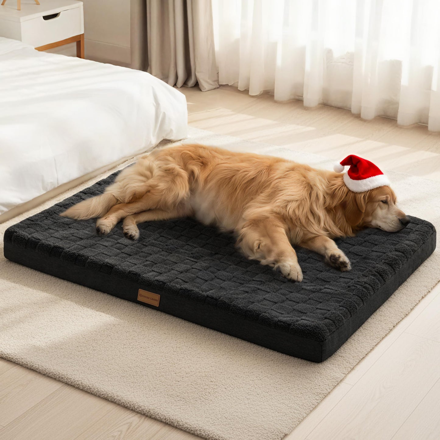 Patas Lague Orthopedic Dog Bed Large Sized Dog 91x61cm, Waterproof Soft Comfortable Egg Crate Foam Large Pet Beds Crate Mat with Removable Washable Cover and Nonskid Bottom, Black
