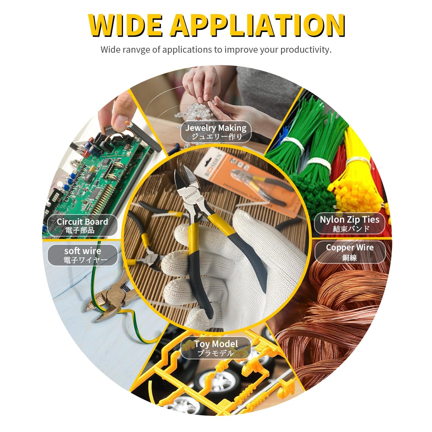 BOOSDEN 5" Wire Cutters, 5 Pack, Precision Cutting Pliers, Ultra Sharp Wire Snips Wire Clippers, Spring Loaded Flush Cutter, Diagonal Cutting Pliers for Jewelry Making Crafting, Wire Cutters Set