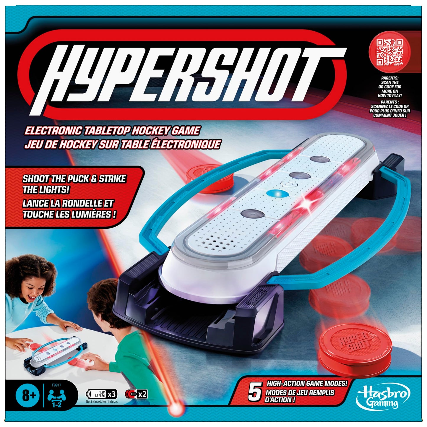 Hypershot Electronic Tabletop Hockey Game | 5 Games in 1 | Music, Lights, and Sounds | Ages 8 and Up | for 1 to 2 Players | Kids Board Games (English & French)