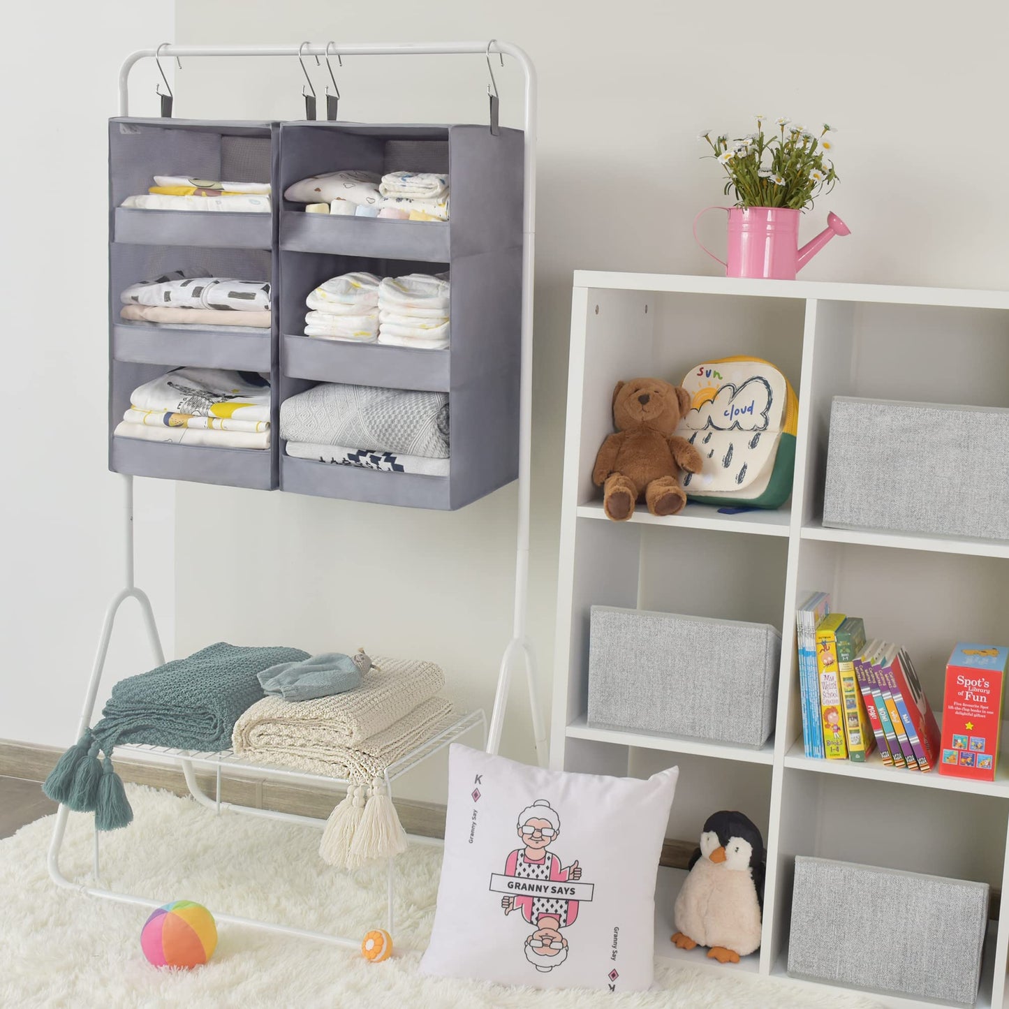 GRANNY SAYS 3-Shelf Closet Hanging Organizers, Pack of 2 Hanging Storage Shelves, Garde Robe Organisation, Foldable Hanging Closet Storage Organizer, Short Hanging Shelf Organizers for Closet, Grey