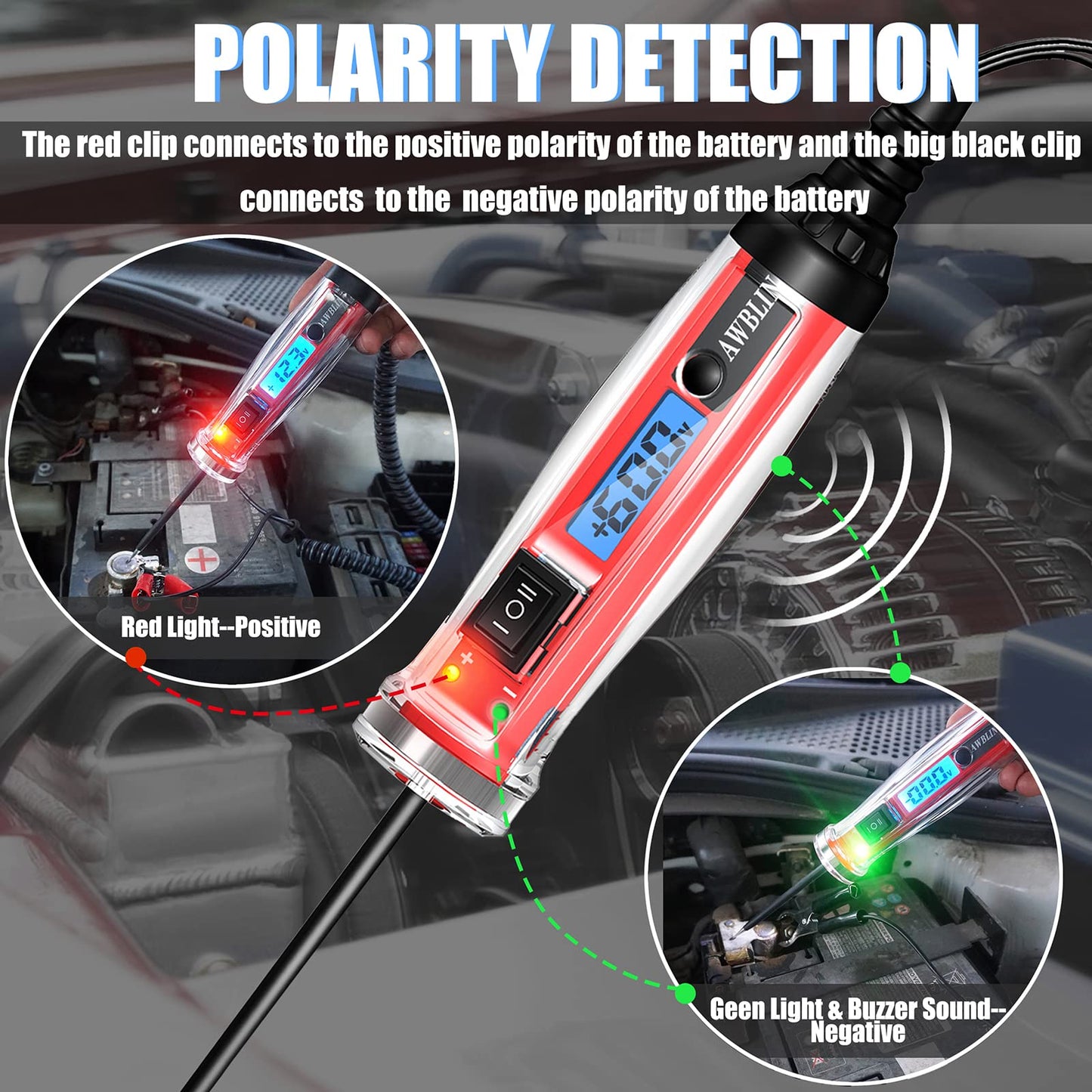 AWBLIN Power Circuit Probe Tester, LCD Digital Automotive Test Light with Voltage Display&Illumination, Auto Short Circuit, AC DC Voltage Tester, Electrical System Tool,Relay Fuse Continuity Test.