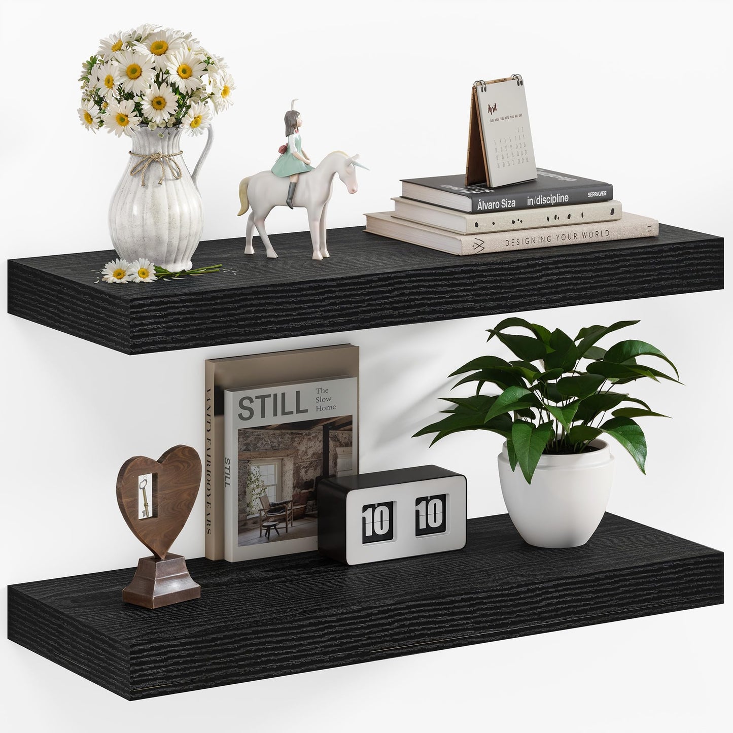 Vivelove 24” Floating Shelves Wall Mounted, 9 Inch Deep Shelves with Invisible Brackets, 60 cm Shelf 1.5” Thick for Bathroom, Bedroom, Living Room, Kitchen, Office, Home Decor, Set of 2, Black