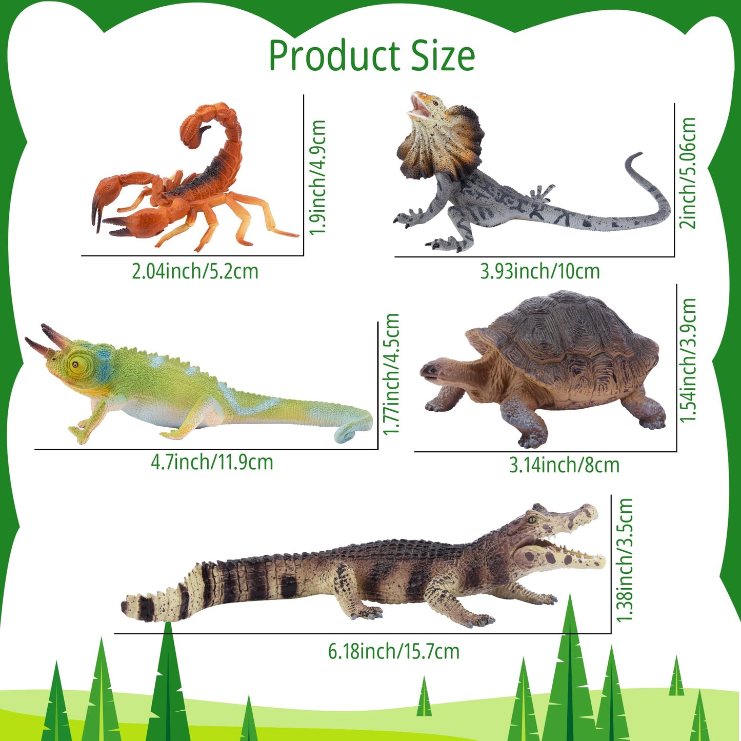 TOYMANY 12PCS Reptile Animal Figurine Toy Set，Cold Blooded Amphibians Jungle Animals Figures with Dragon Lizard Snake Chameleon Halloween Birthday Gift Party Favor School Project for Kids Toddlers