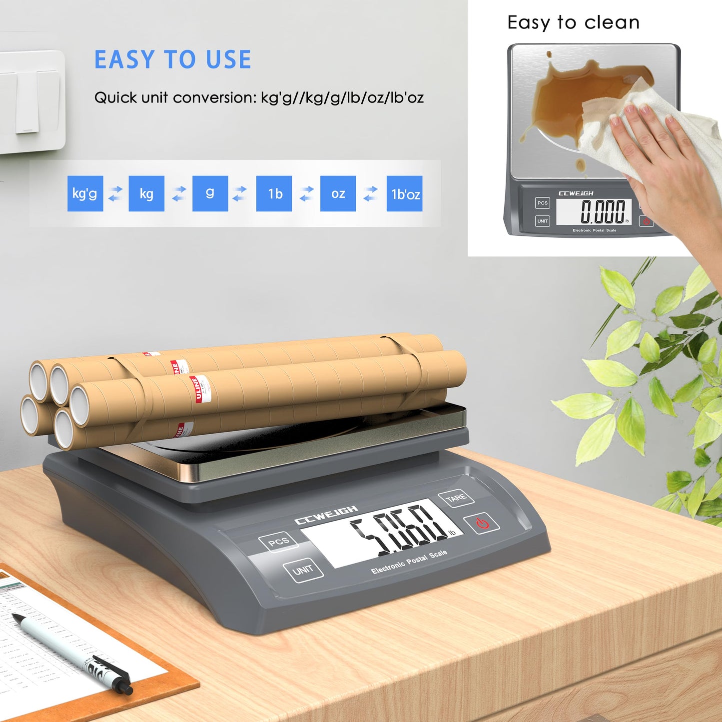 Postal Scale Office Scale Transport Scale 30kg/1g, 66lb with Battery and Stainless Steel Scale Pan, Can Be Used for Home Kitchen, Office, Postal, Transport, Parcel, Supermarket Fruit Scale Gray