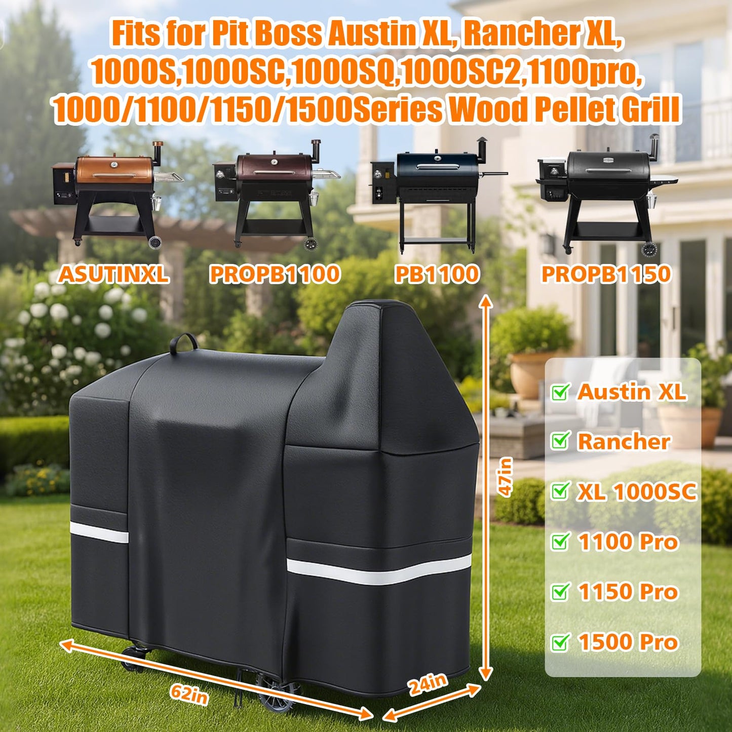 Hisencn Grill Cover for Pit Boss Austin XL, 600D Wood Pellet Grill Cover for PB Rancher XL, 1000, 1100 pro, 1150, Z Grill 1000, Heavy Duty Waterproof, UV and Fade Resistant BBQ Cover
