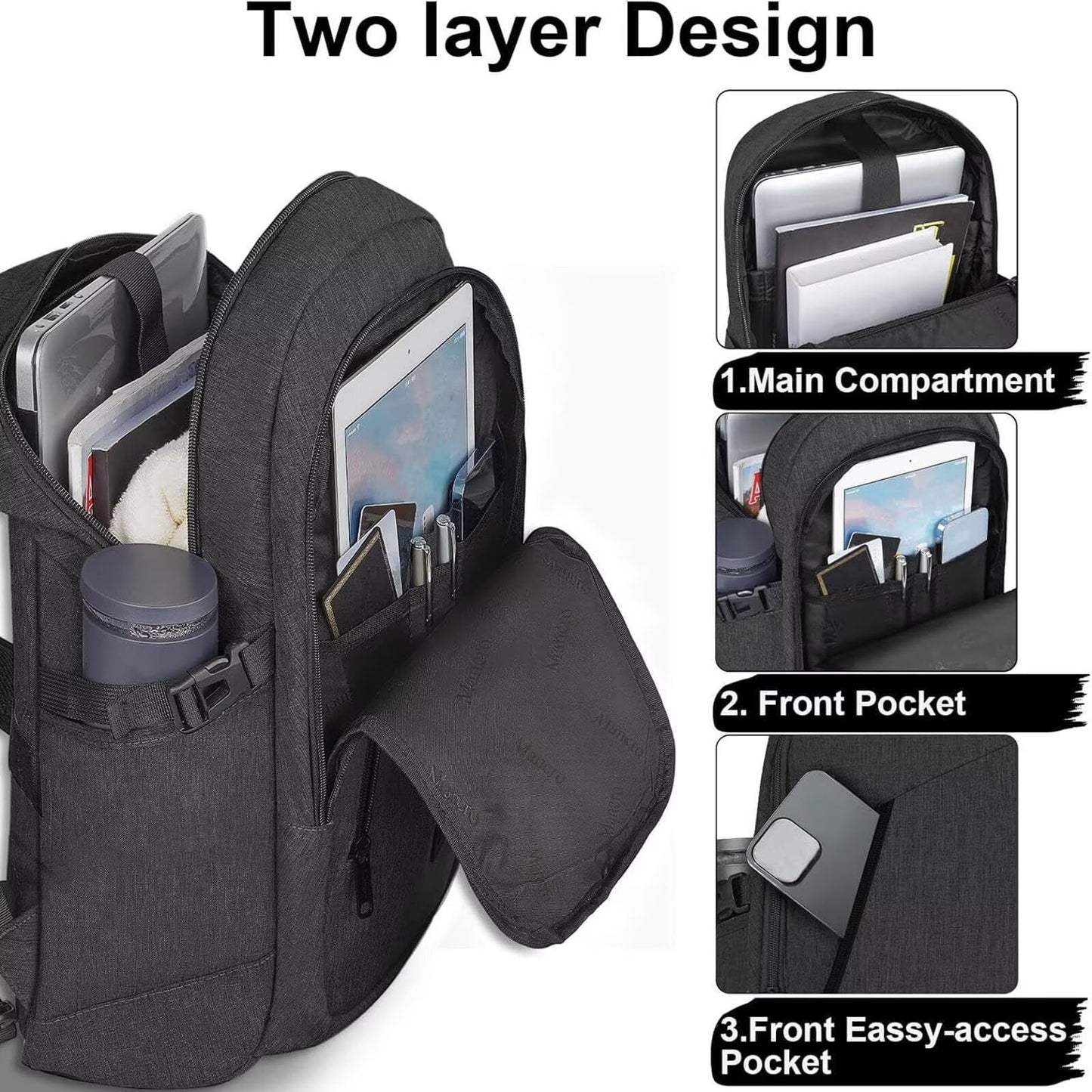 Mancro Anti Theft Laptop Backpack with USB Charging Port Fits 15.6 Inch Laptop for MacBook Slim Backpack for Men & Women Business Computer backpack fit with Work,Black