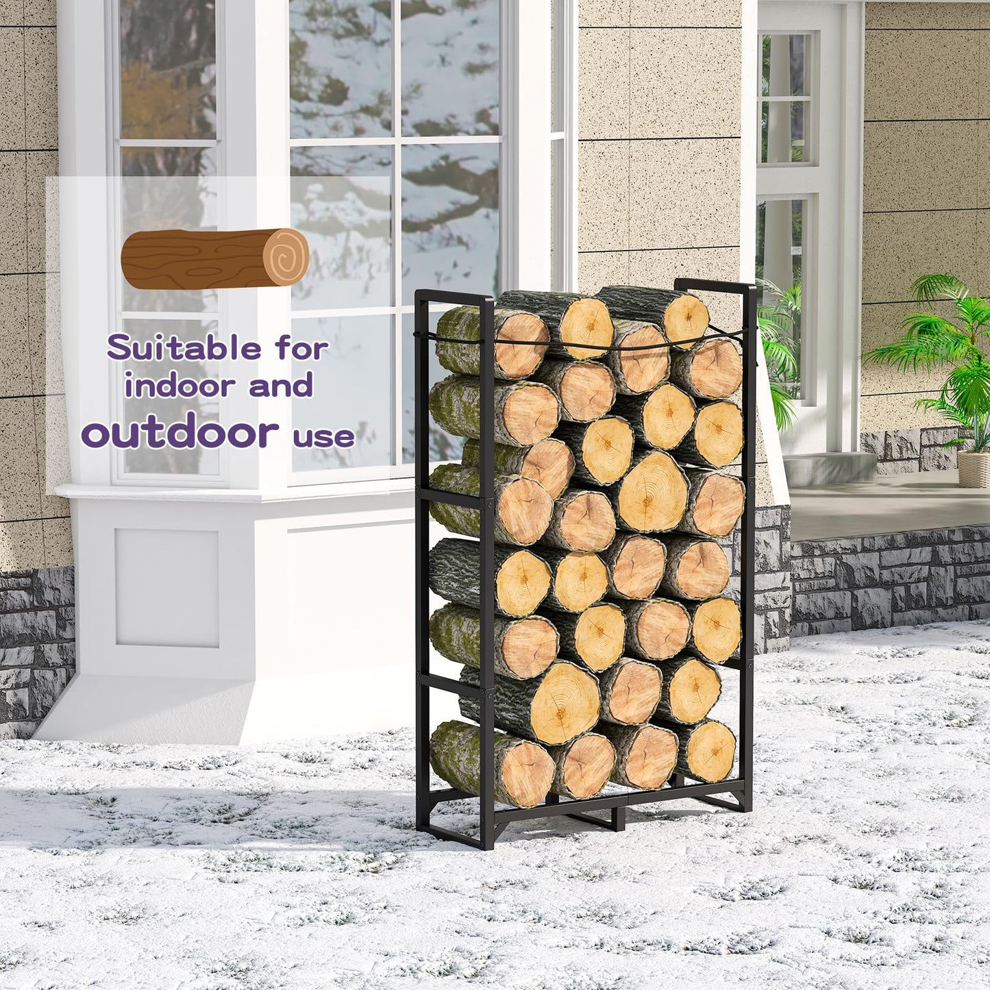 Wieghda Firewood Rack Stand 2.5ft Heavy Duty Logs Holder for Outdoor Indoor Fireplace Metal Wood Pile Storage Stacker Organizer