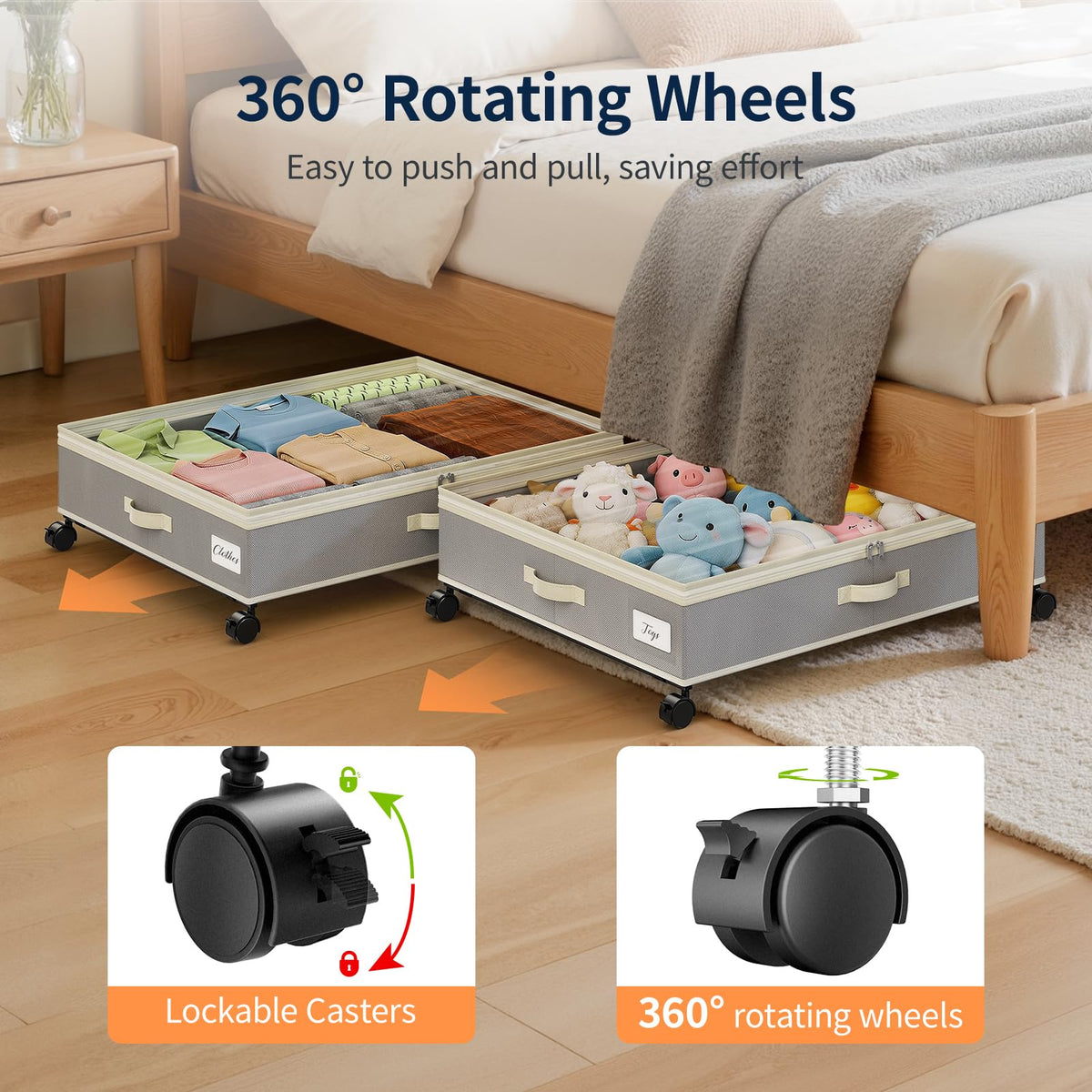 Yecaye 80L Under Bed Storage with Wheels, 2 Pack Under Bed Storage Containers with Lid, Rolling Underbed Storage Drawer, Metal Under Bed Shoe Storage for Clothes, Shoes, Blankets, Grey