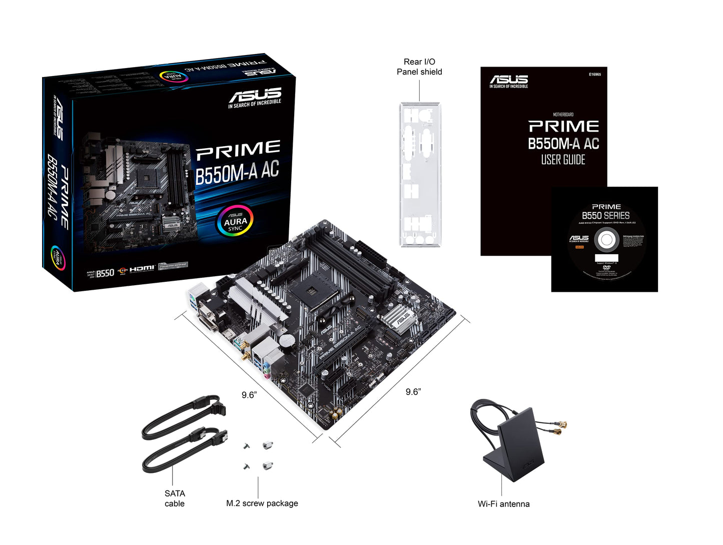 ASUS Prime B550M-A AC AMD AM4 (3rd Gen Ryzen) Micro ATX Motherboard (PCIe 4.0, WiFi, ECC Memory, 1Gb LAN, HDMI 2.1/D-Sub, 4K@60HZ, Addressable Gen 2 RGB Header and Aura Sync)