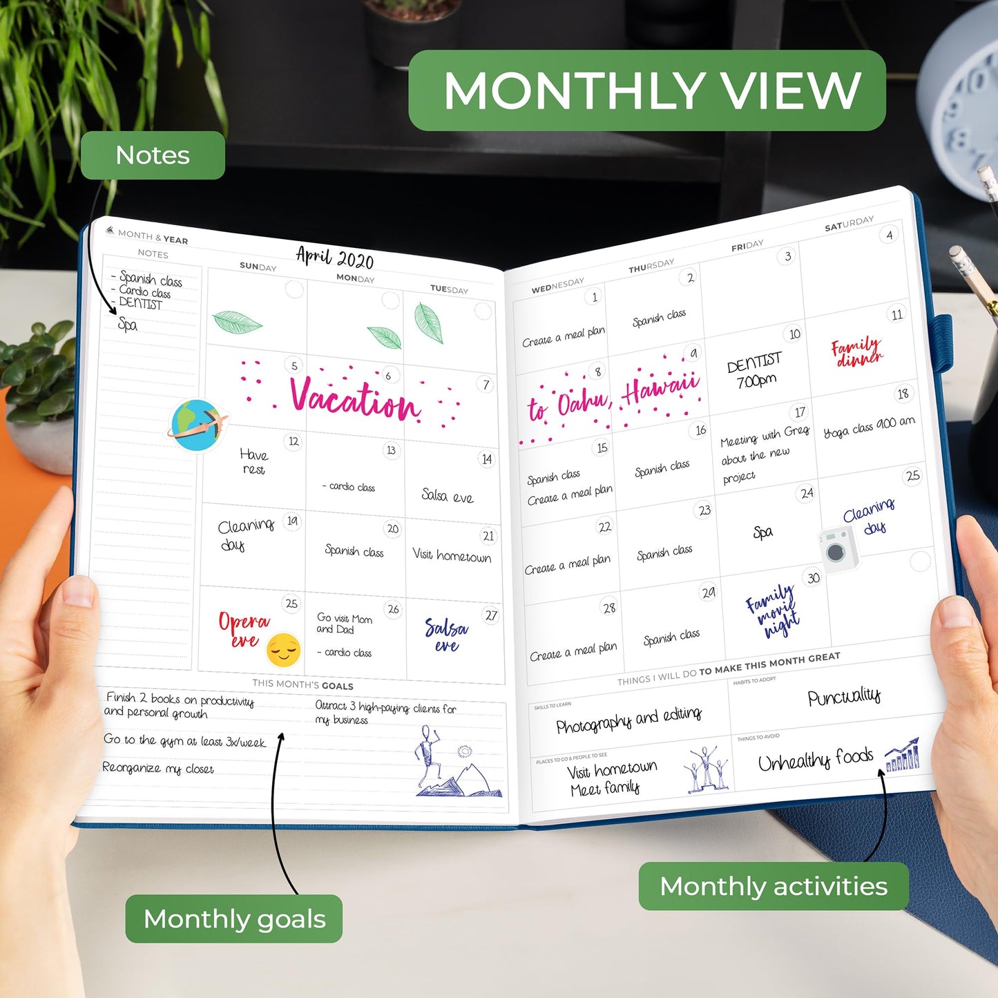 Clever Fox Hourly Planner PRO Premium – Undated Schedule Planner with Daily Time Slots – Personal Organizer Notebook for Time Management – Weekly & Monthly Life Journal, A4 Size - Mystic Blue