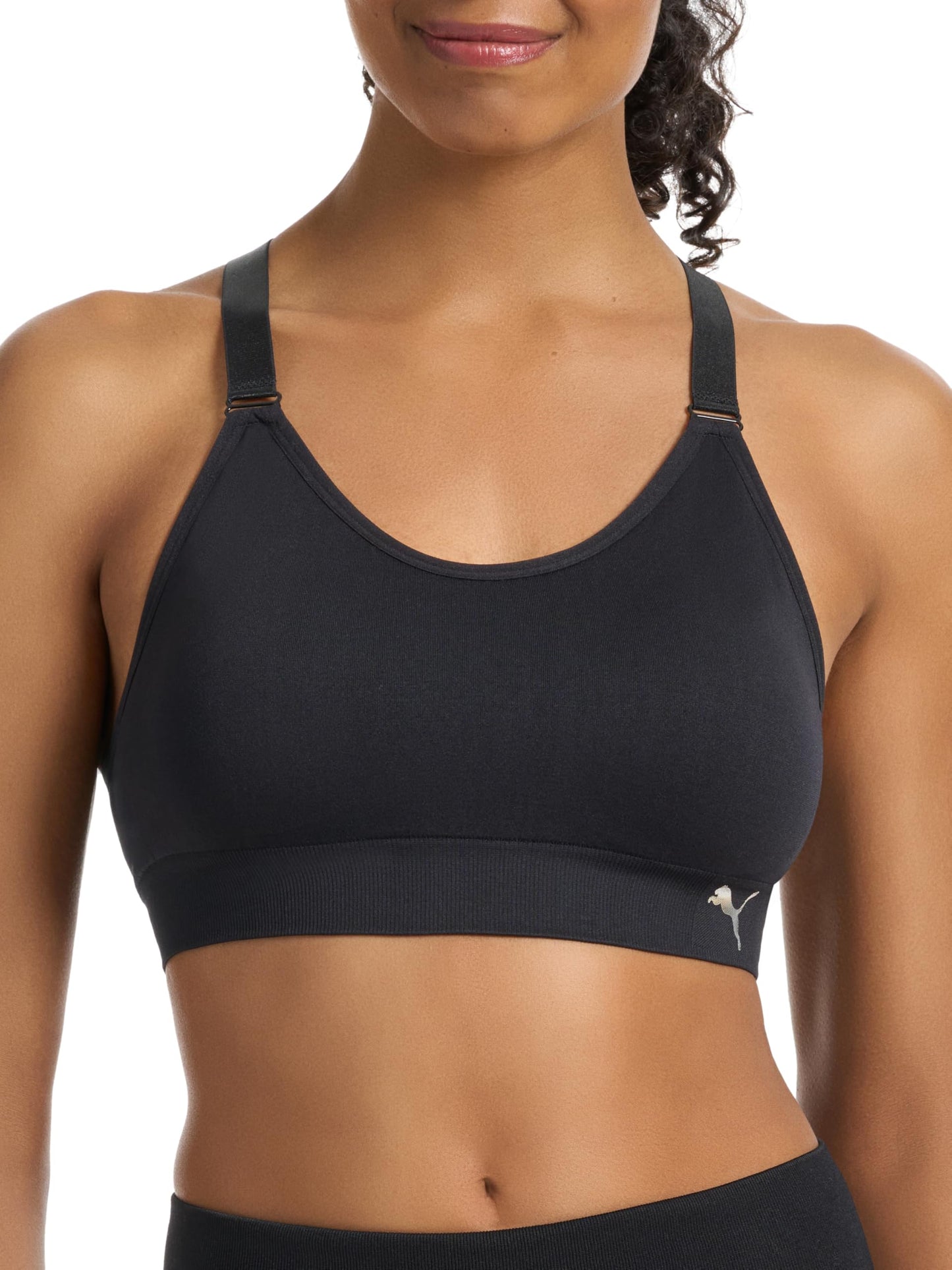 PUMA Women's 2 Pack Seamless Sports Bra, Puma Black/Heather Grey, Medium