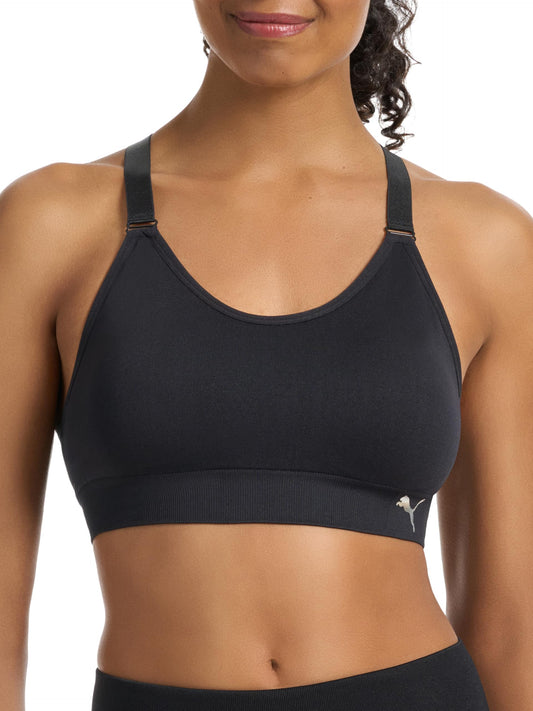 PUMA Women's 2 Pack Seamless Sports Bra, Puma Black/Heather Grey, Medium